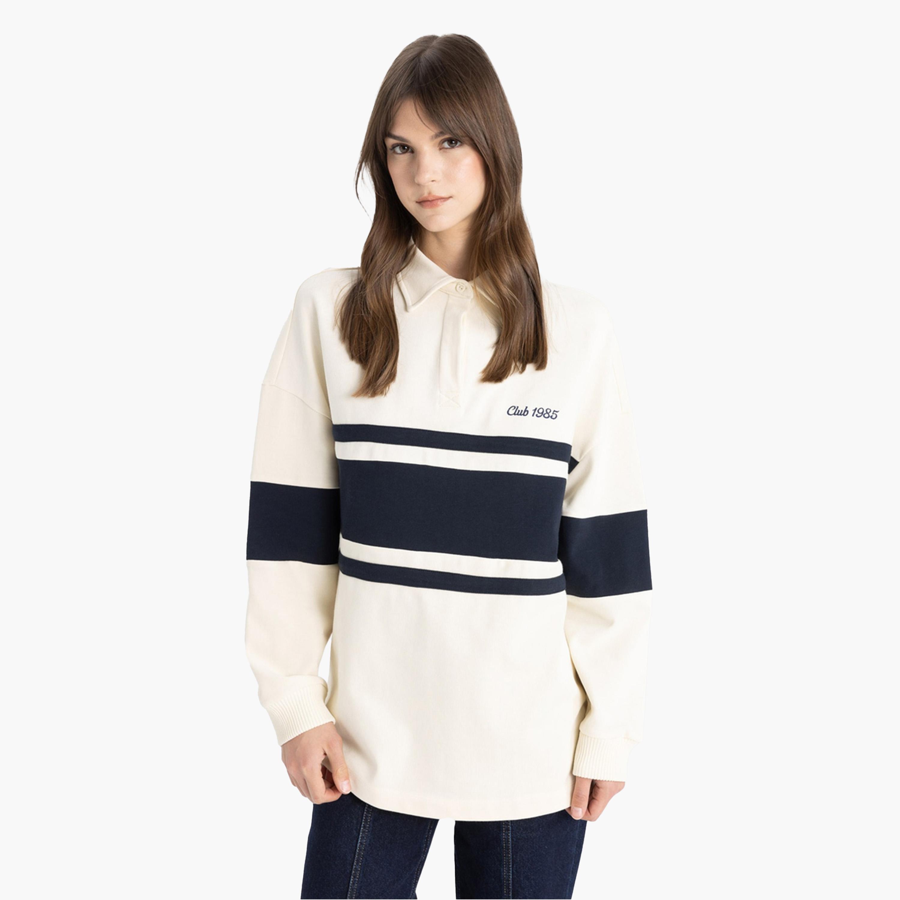DeFacto X Styli Women Regular Fit Beige Striped Long Sleeve TShirt-women-clothing-shirtsandblouses-shirts-image-1