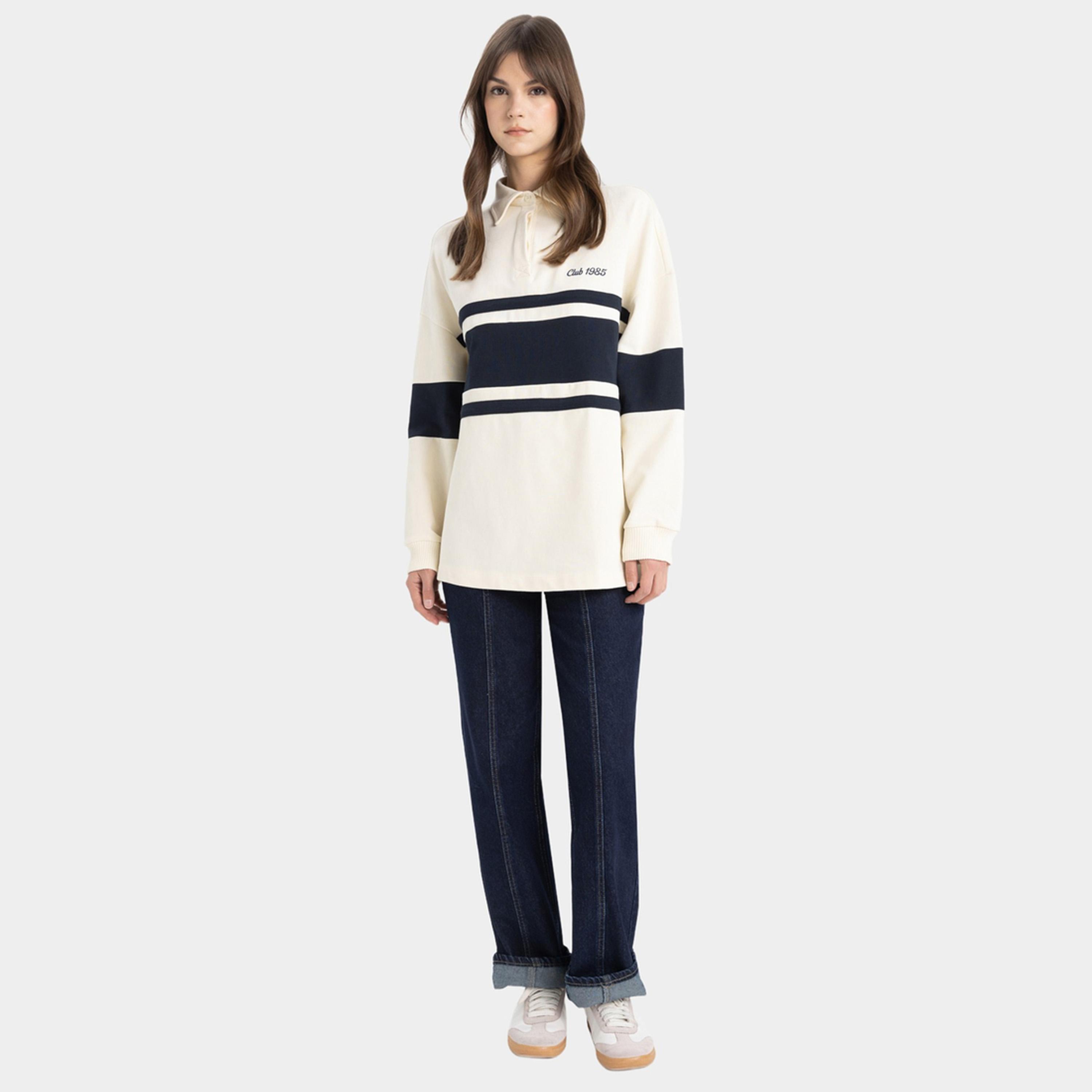 DeFacto X Styli Women Regular Fit Beige Striped Long Sleeve TShirt-women-clothing-shirtsandblouses-shirts-image-2