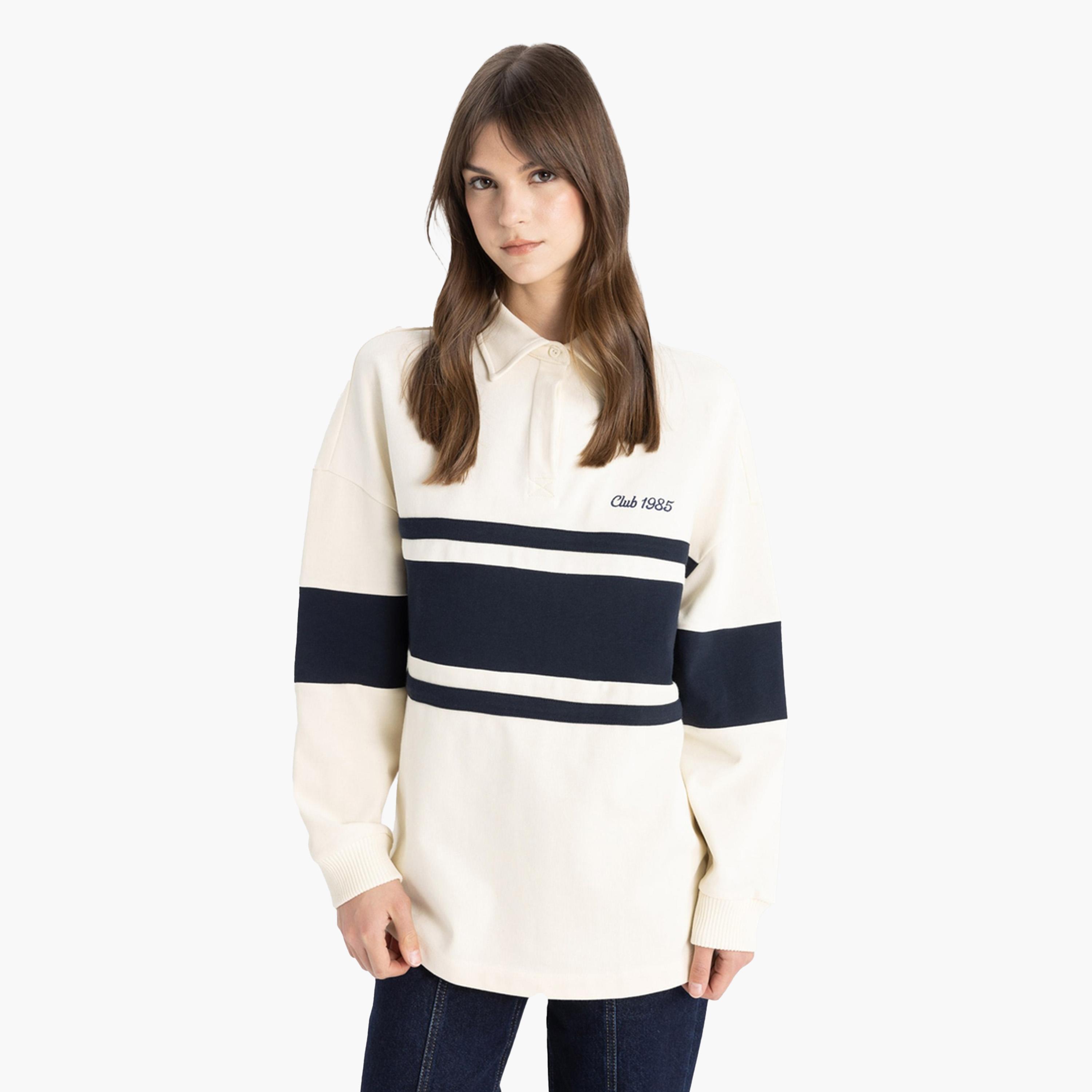 DeFacto X Styli Women Regular Fit Beige Striped Long Sleeve TShirt-women-clothing-shirtsandblouses-shirts-image-3