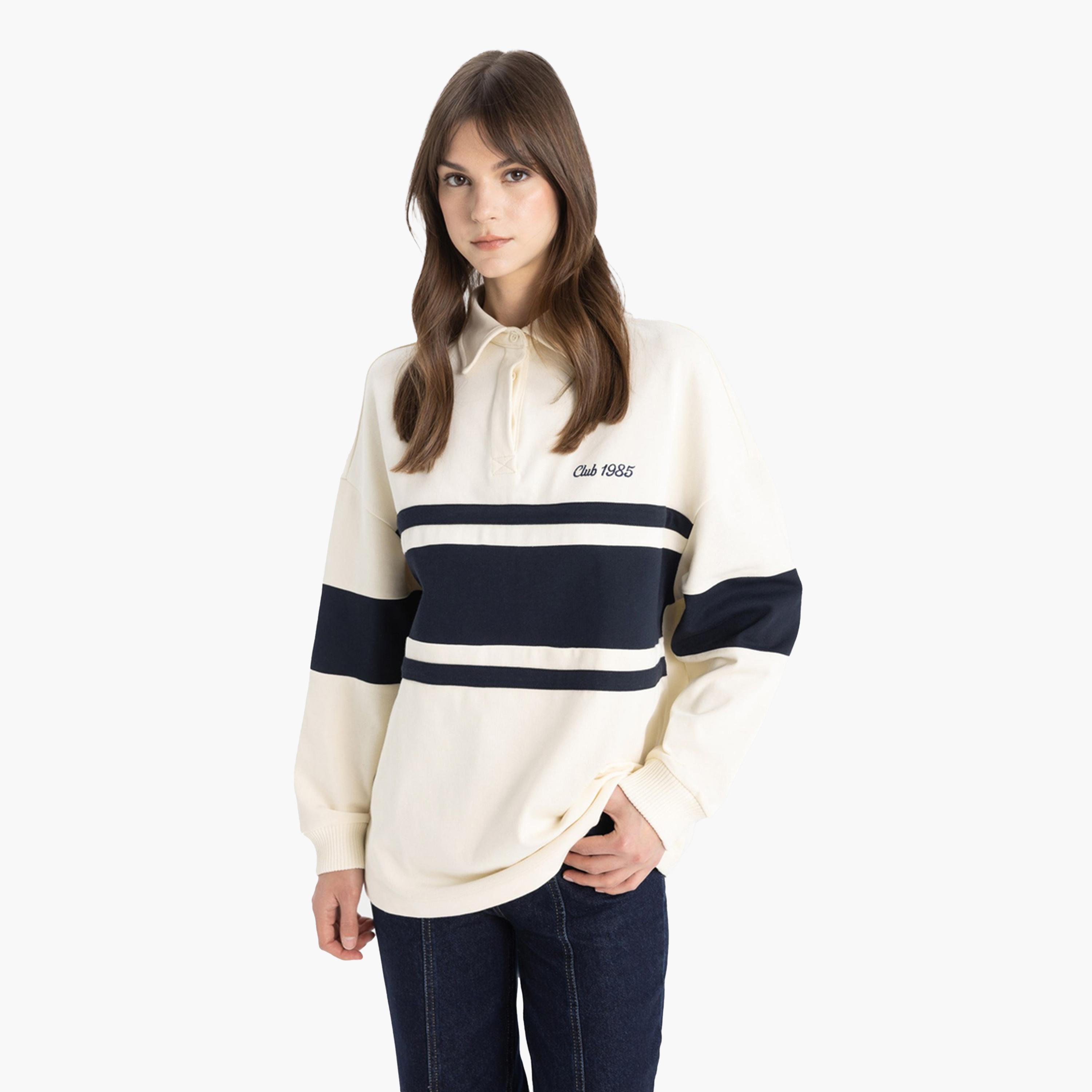 DeFacto X Styli Women Regular Fit Beige Striped Long Sleeve TShirt-women-clothing-shirtsandblouses-shirts-image-4
