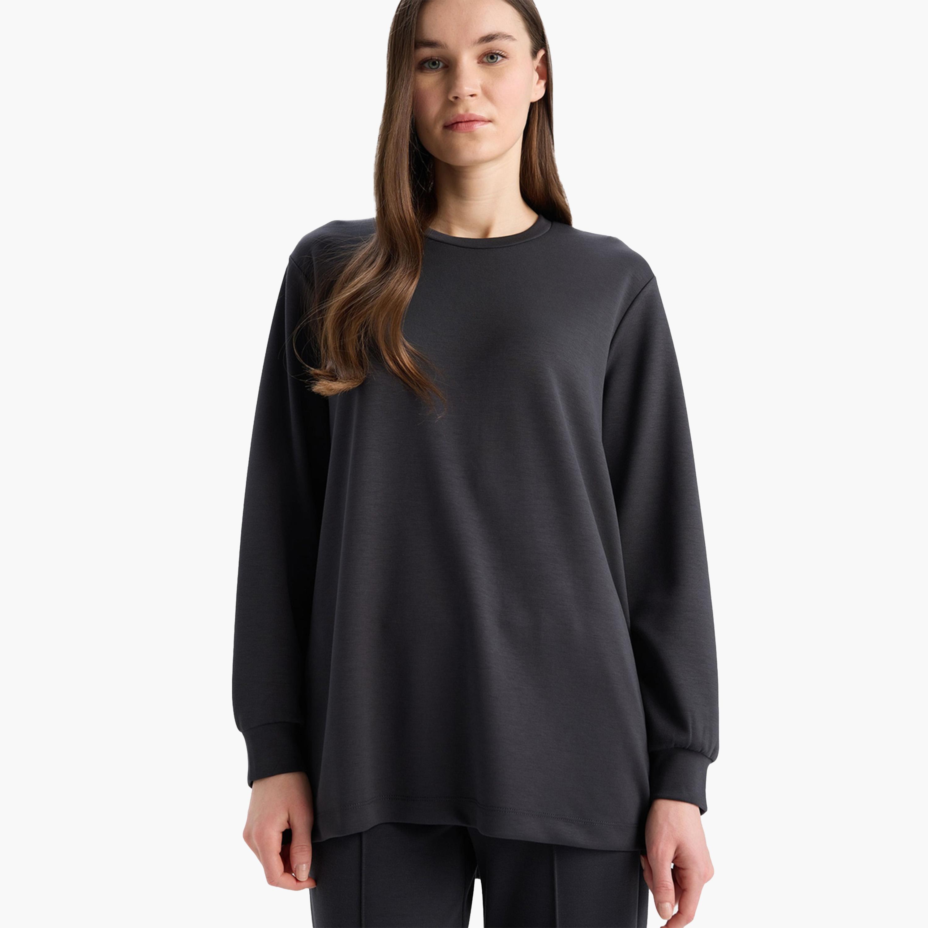 DeFacto X Styli Women Black Solid Long Sleeve T-Shirt-women-clothing-tshirts-image-1