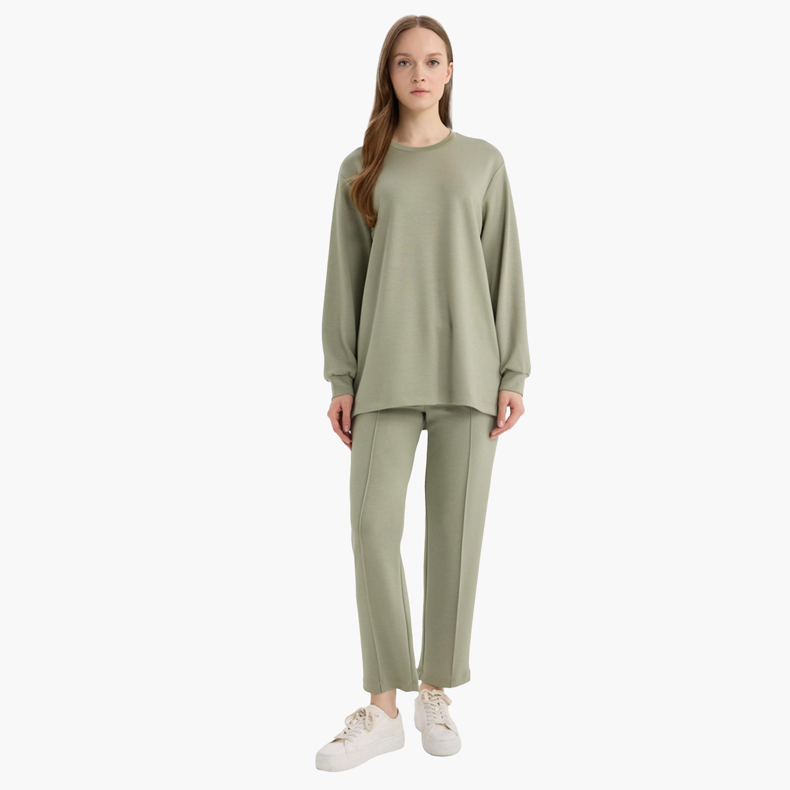 DeFacto X Styli Women Green Solid Long Sleeve T-Shirt-women-clothing-tshirts-image-2