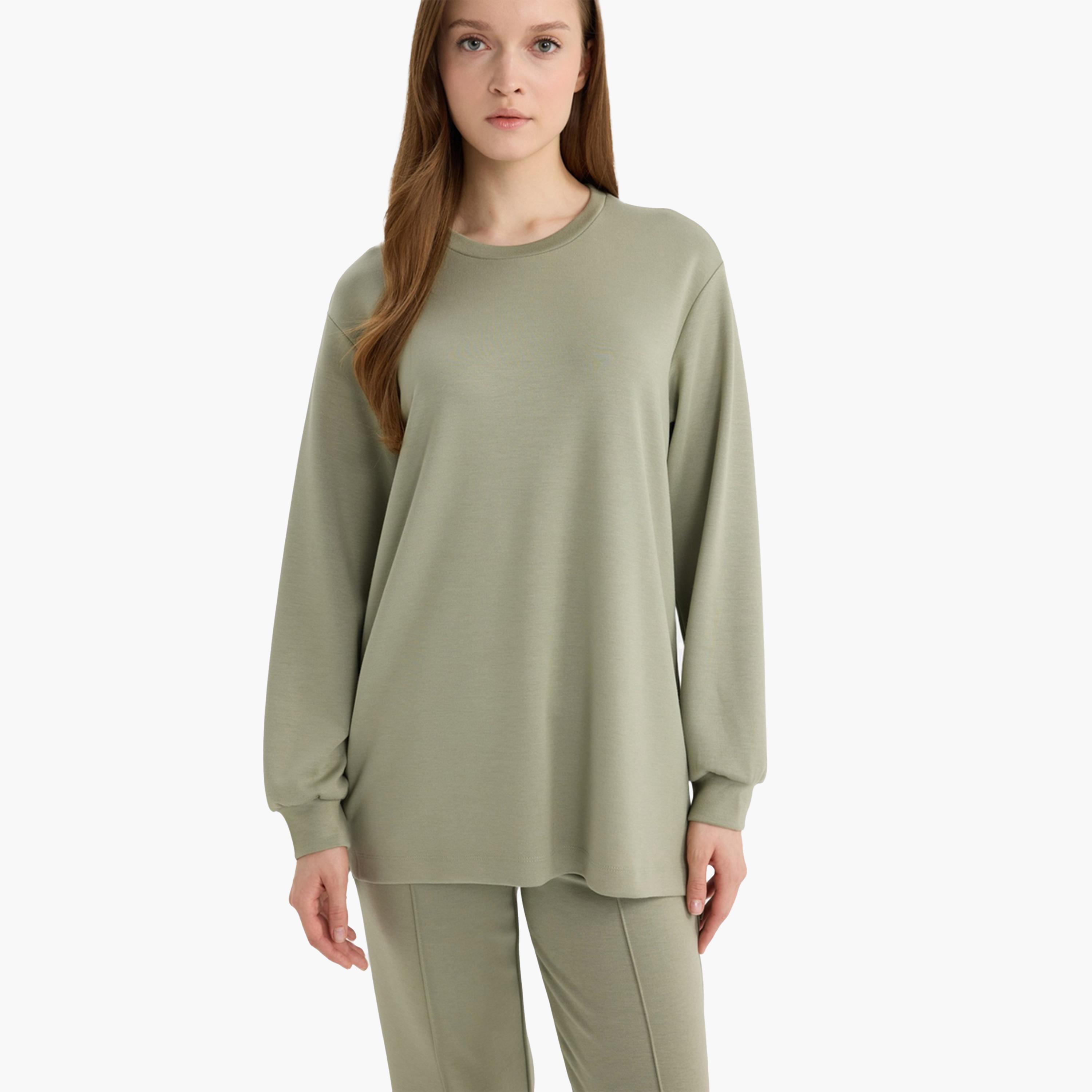 DeFacto X Styli Women Green Solid Long Sleeve T-Shirt-women-clothing-tshirts-image-3
