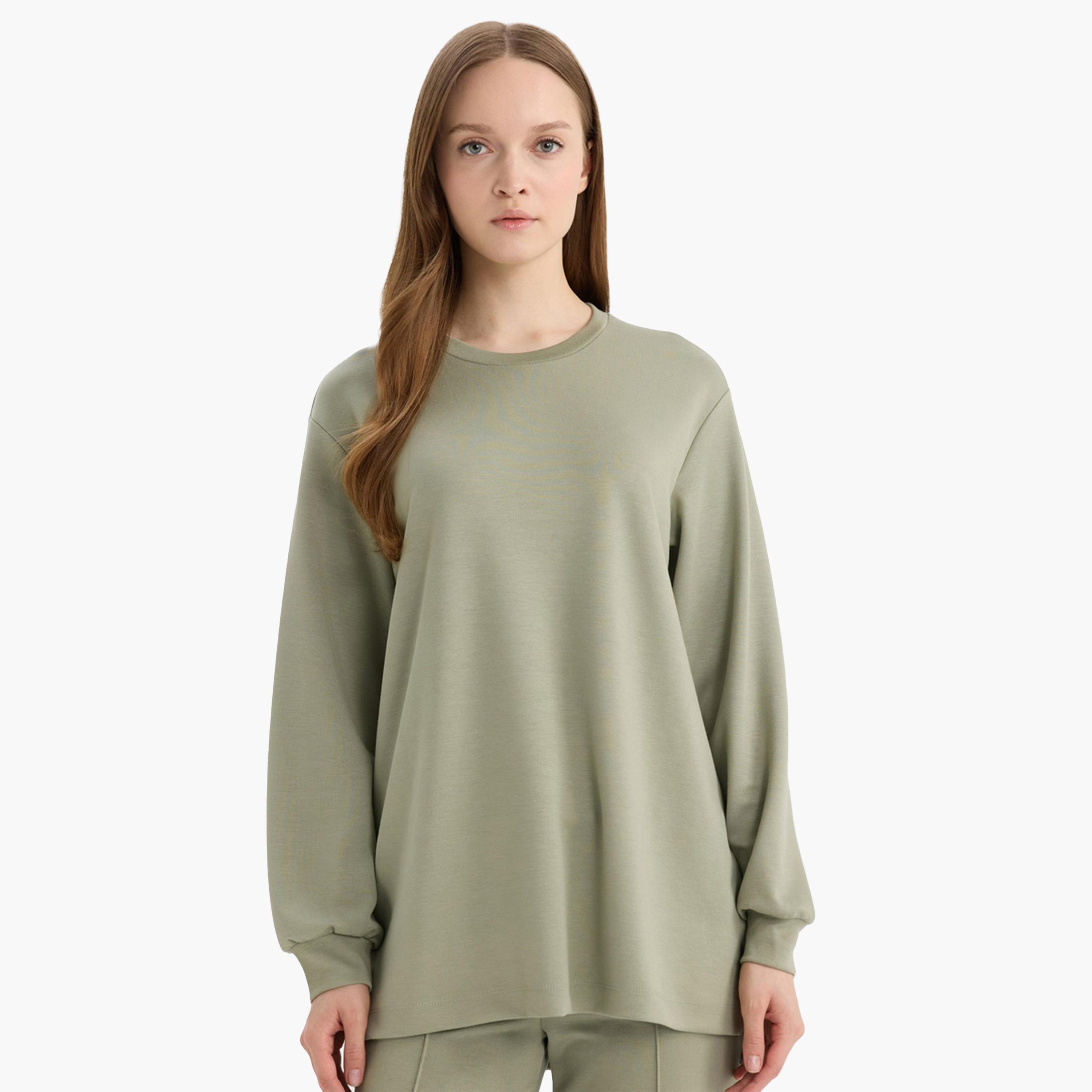 DeFacto X Styli Women Green Solid Long Sleeve T-Shirt-women-clothing-tshirts-image-6