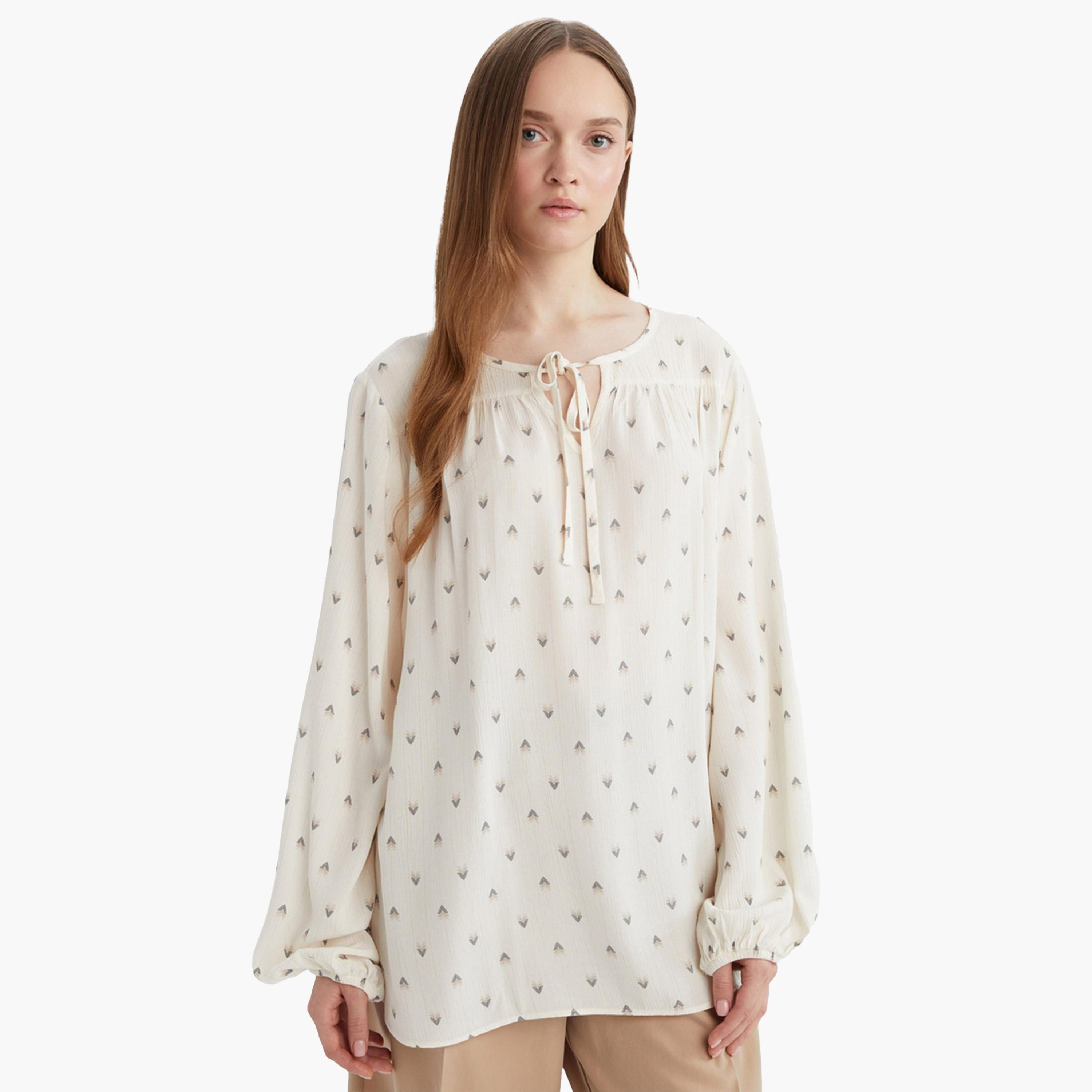 DeFacto X Styli Beige Printed Long Sleeve Blouse-women-clothing-shirtsandblouses-blouses-image-1