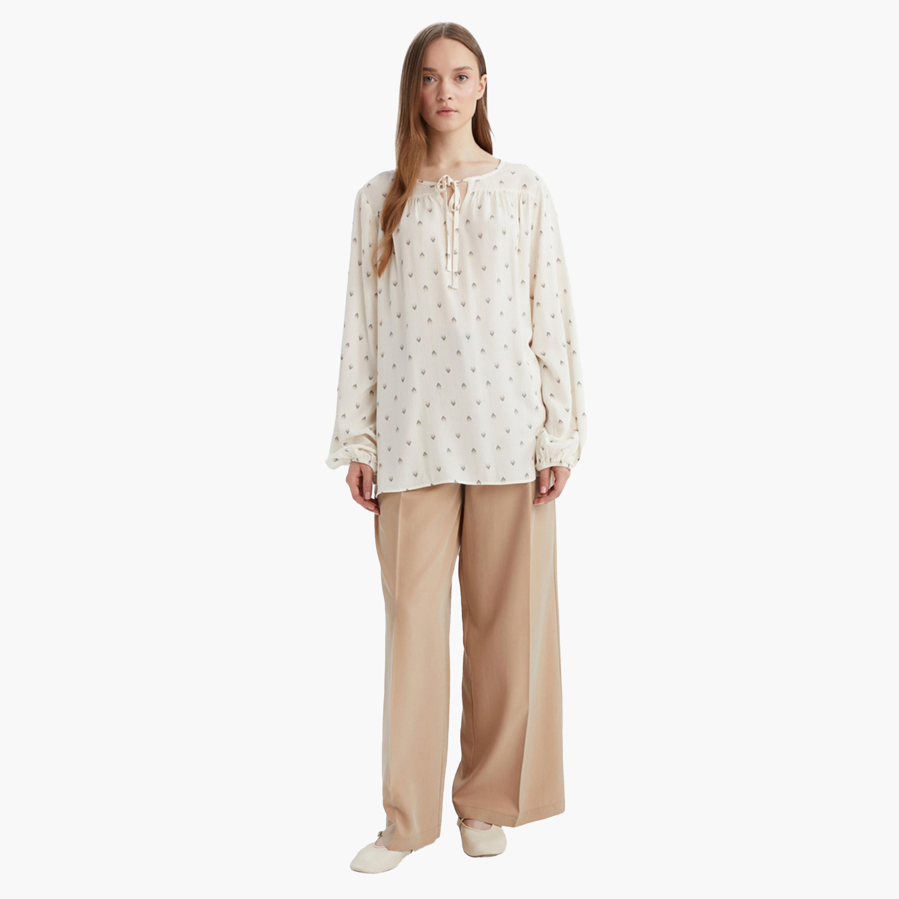 DeFacto X Styli Beige Printed Long Sleeve Blouse-women-clothing-shirtsandblouses-blouses-image-2