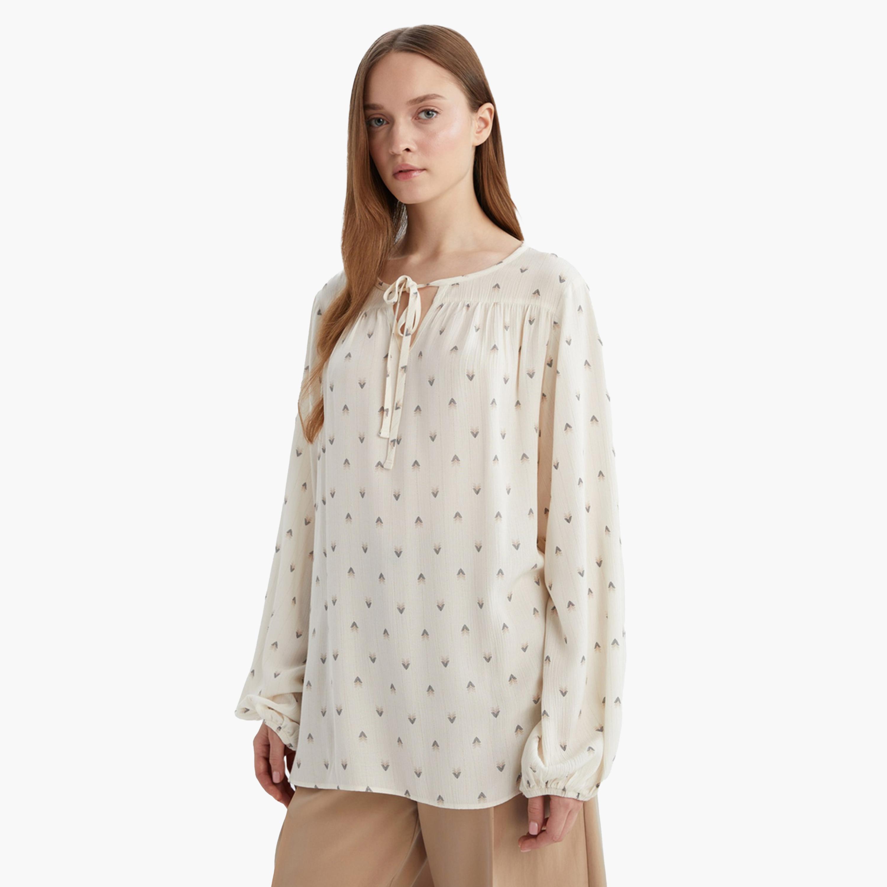DeFacto X Styli Beige Printed Long Sleeve Blouse-women-clothing-shirtsandblouses-blouses-image-4