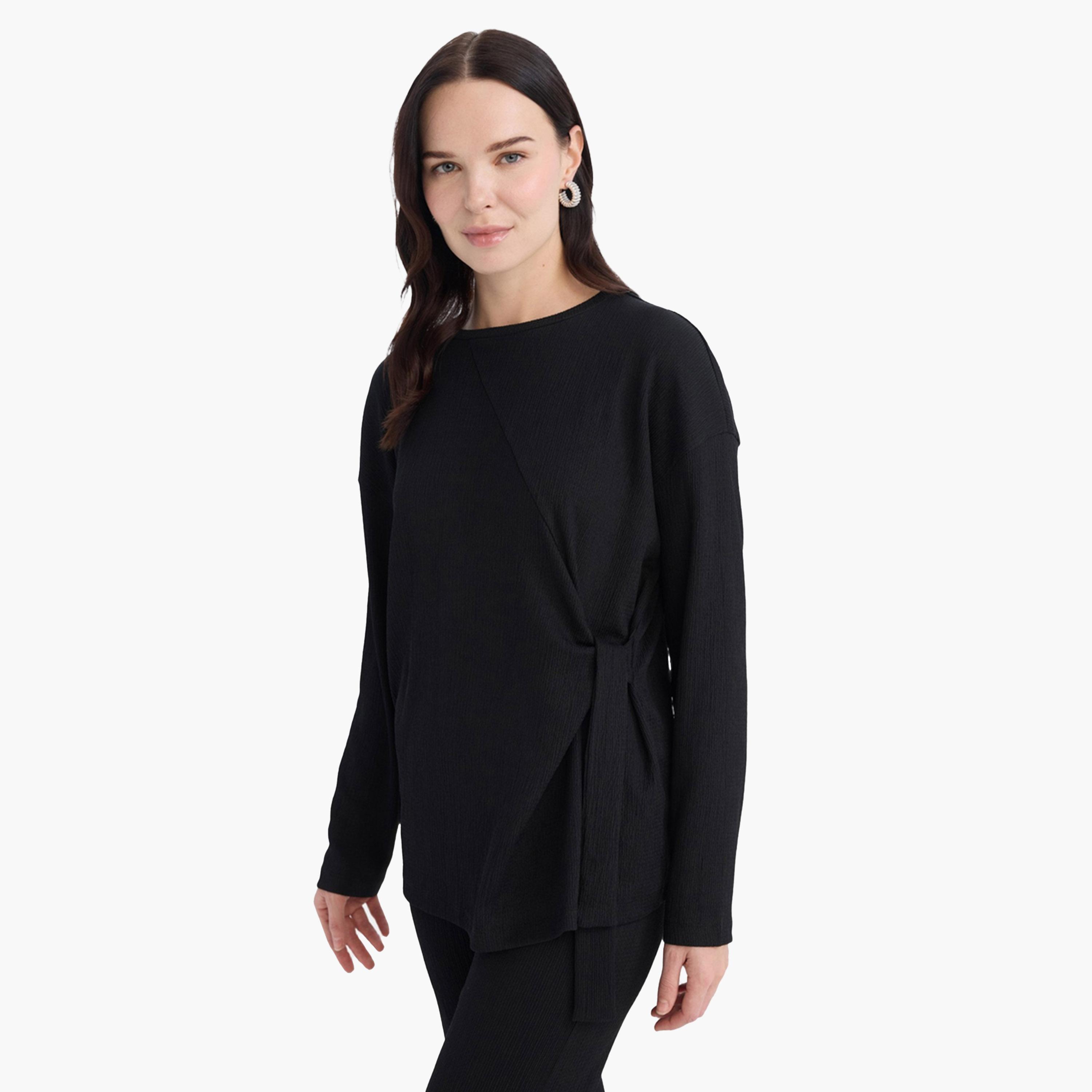DeFacto X Styli Women Black Knitted Long Sleeve Casual T-Shirt-women-clothing-tshirts-image-4