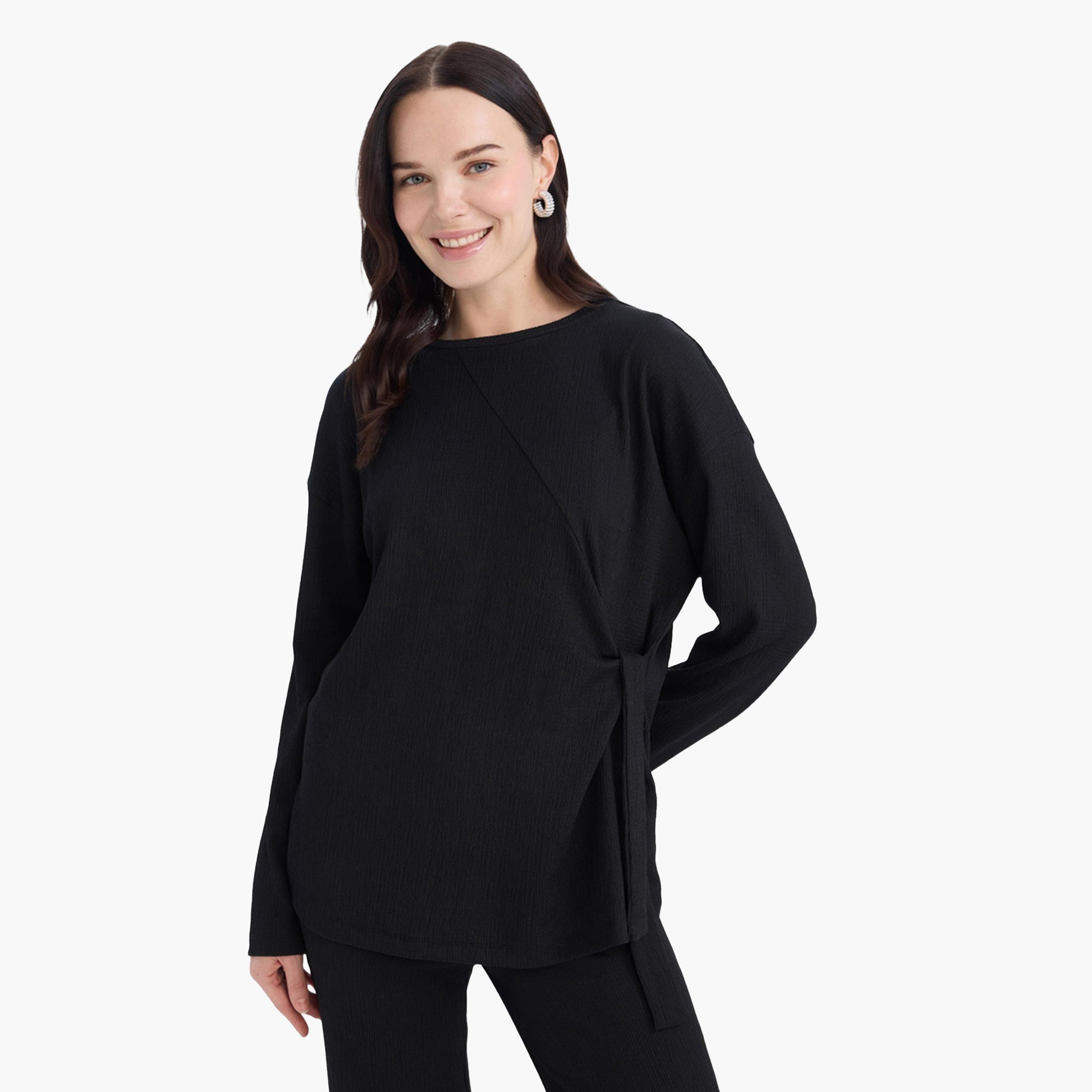 DeFacto X Styli Women Black Knitted Long Sleeve Casual T-Shirt-women-clothing-tshirts-image-5