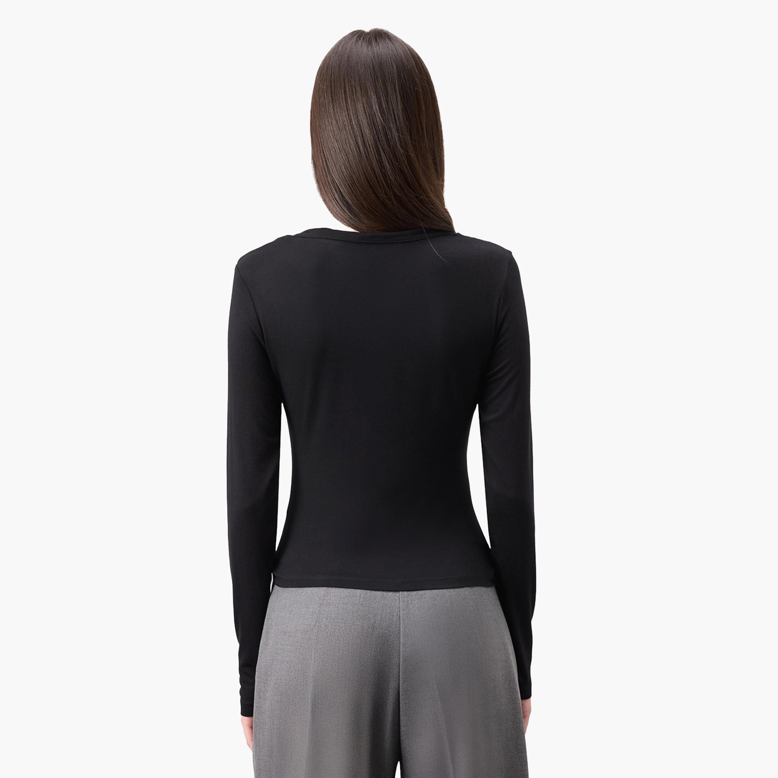 DeFacto X Styli Women Black Long Sleeve Knitted T-Shirt-women-clothing-tshirts-image-4