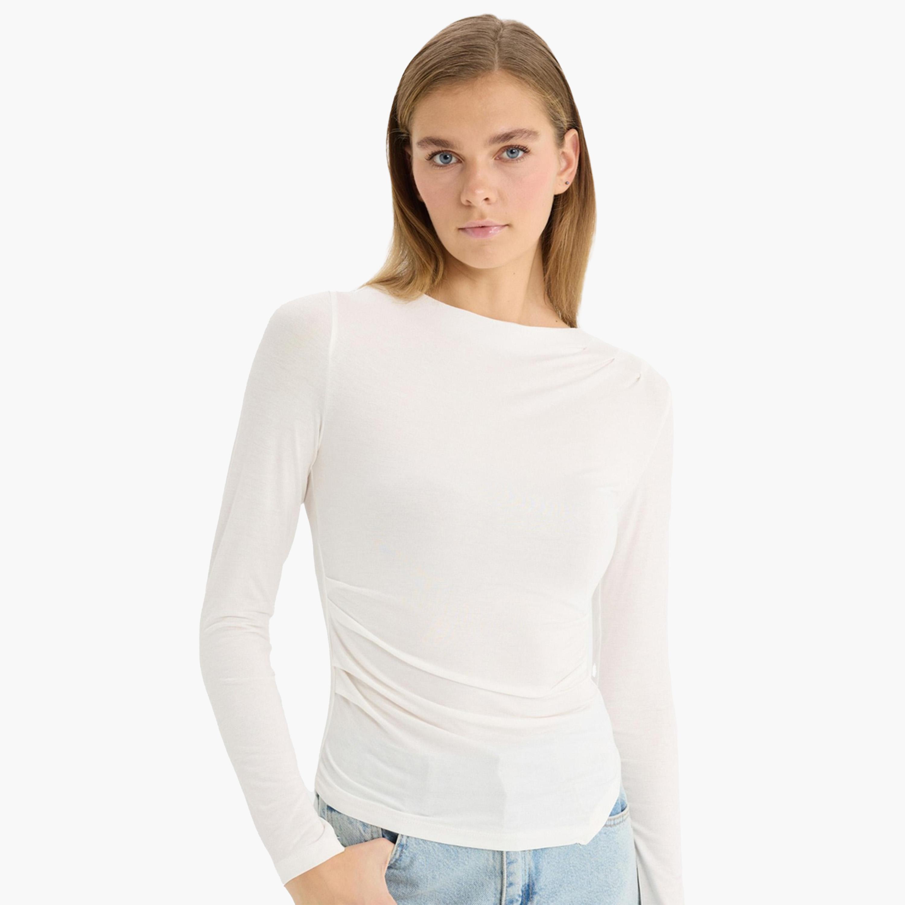 ديفاكتو × ستايلي - تي شيرت نسائي بيج بأكمام طويلة وقصة ضيقة ورقبة دائرية-women-clothing-tshirts-image-3