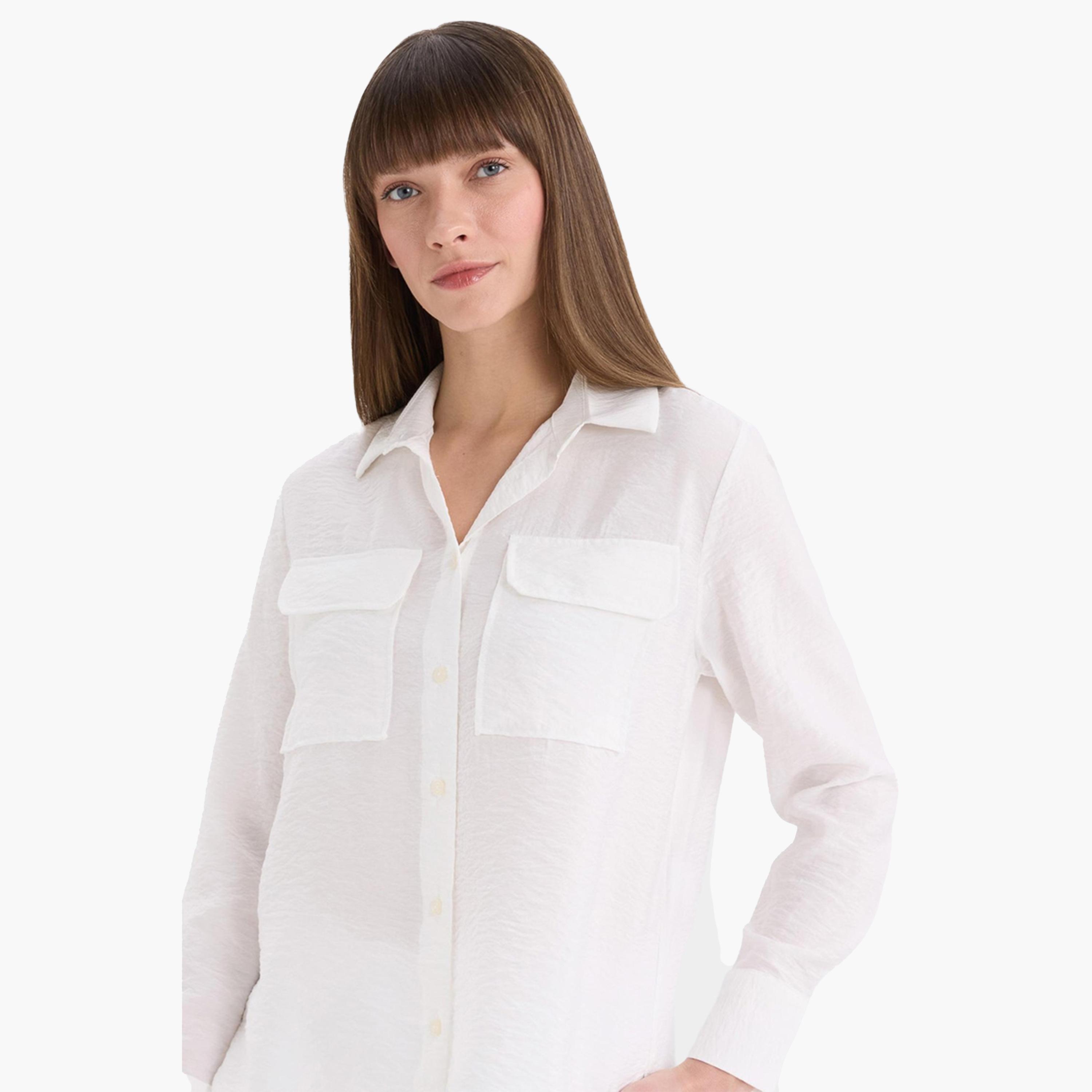 ديفاكتو × ستايلي - قميص نسائي سادة بياقة عمودية - أوف وايت-women-clothing-shirtsandblouses-shirts-image-3