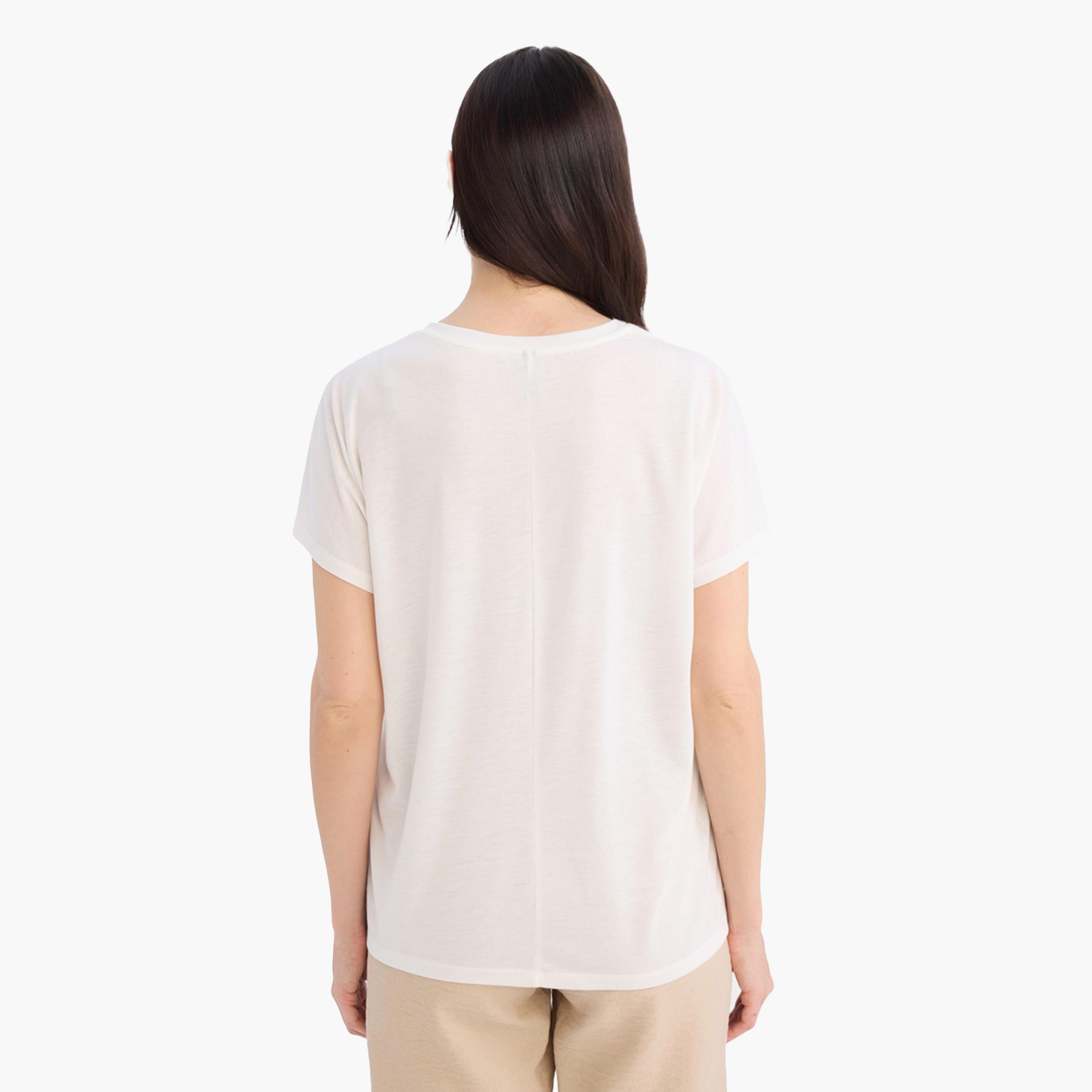 DeFacto X Styli Women Beige Knitted Crew Neck Short Sleeve TShirt-women-clothing-tshirts-image-6