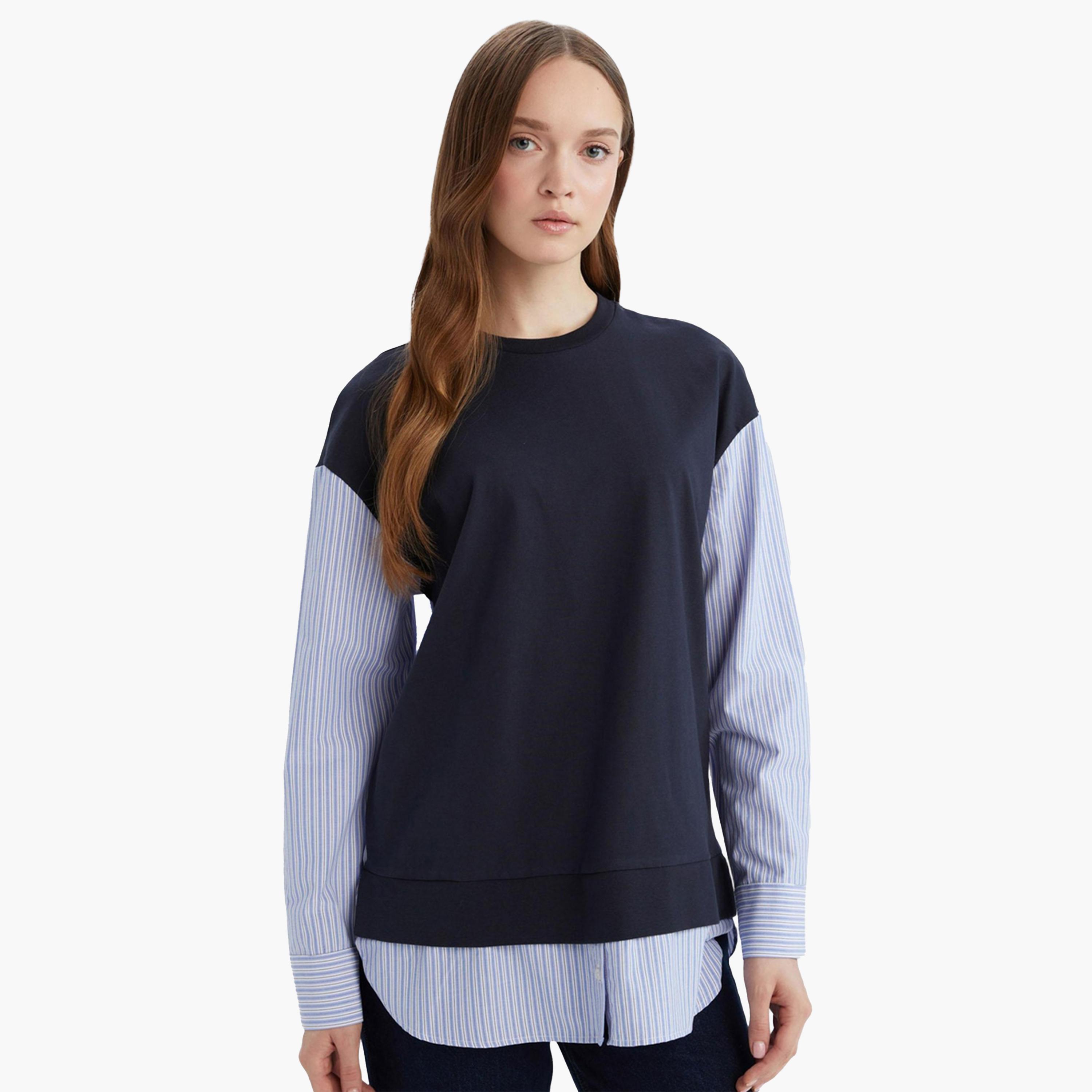 ديفاكتو × ستايلي - تي شيرت نسائي سادة - كحلي-women-clothing-tshirts-image-1