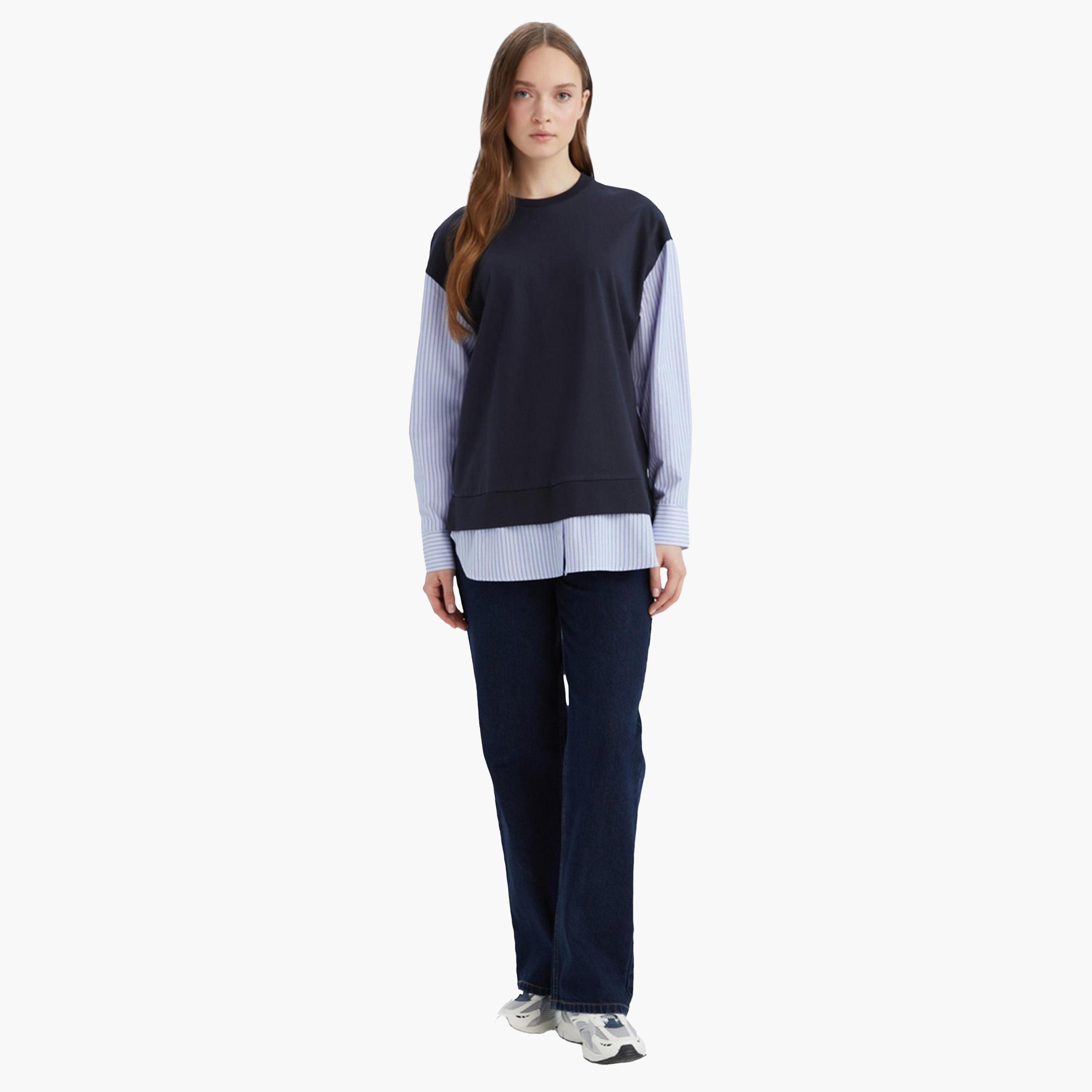 ديفاكتو × ستايلي - تي شيرت نسائي سادة - كحلي-women-clothing-tshirts-image-2