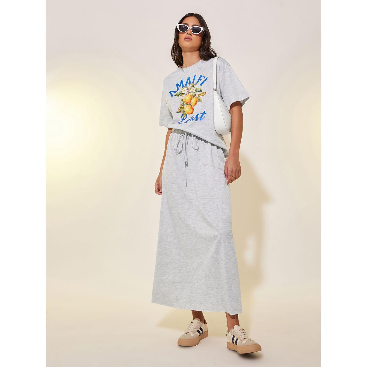 Styli Graphic Print Short Sleeve T-Shirt and Skirt Co-Ords-women-clothing-coordsets-image-1