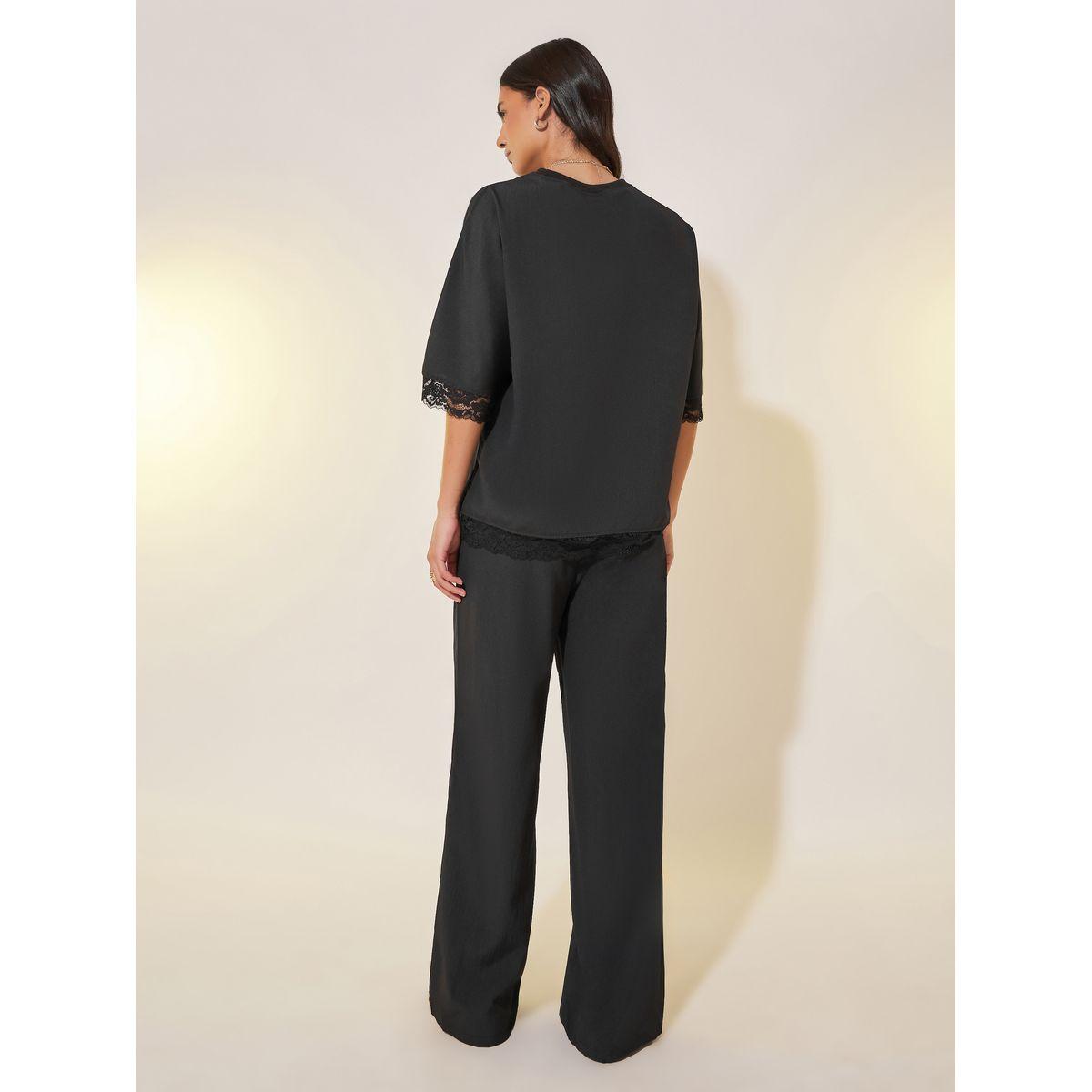 Styli Lace Detail Short Sleeve Top and Pants Co-Ords-women-clothing-coordsets-image-4