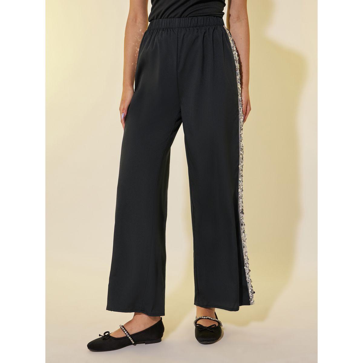 Styli Sequin Embellished Trim Elastic Waistband Wide Leg Pants-women-clothing-bottoms-trousers-image-2