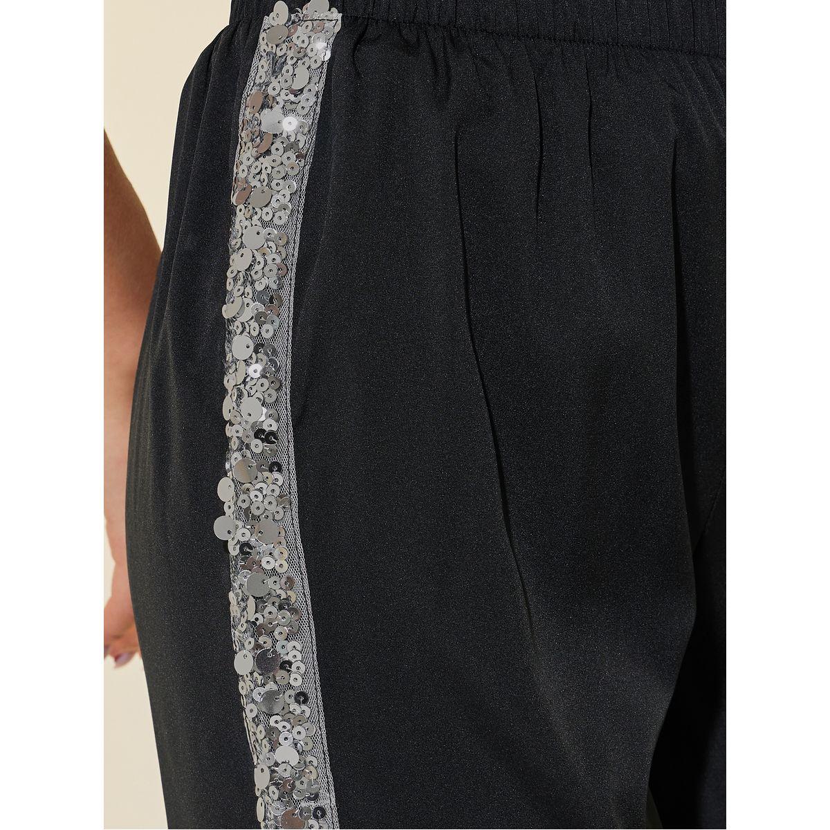 Styli Sequin Embellished Trim Elastic Waistband Wide Leg Pants-women-clothing-bottoms-trousers-image-3