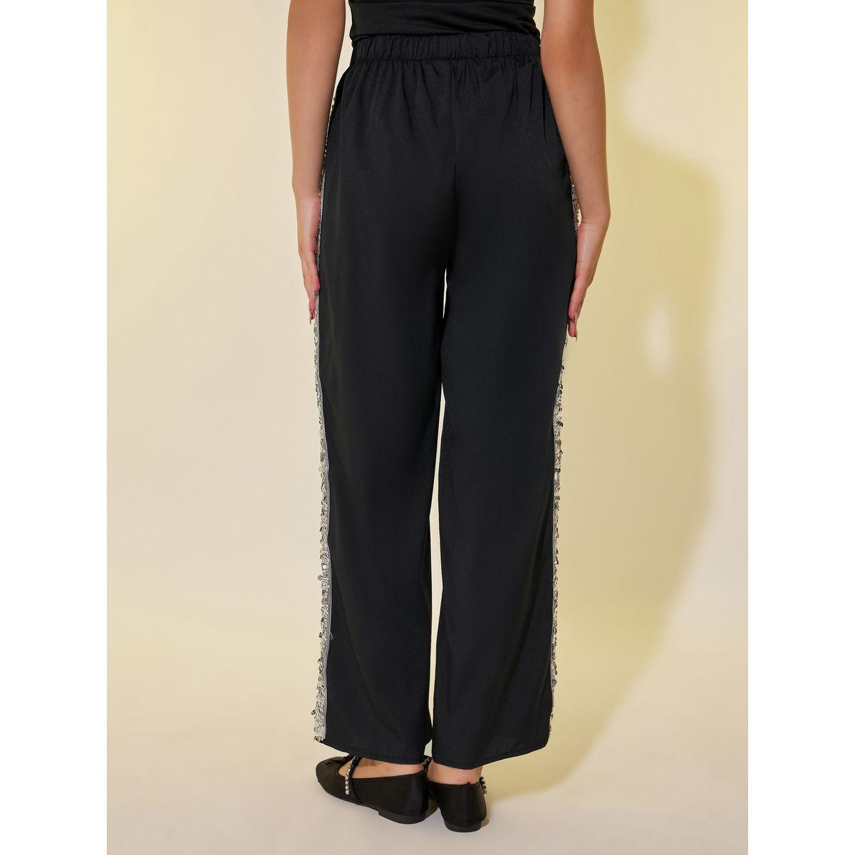 Styli Sequin Embellished Trim Elastic Waistband Wide Leg Pants-women-clothing-bottoms-trousers-image-4