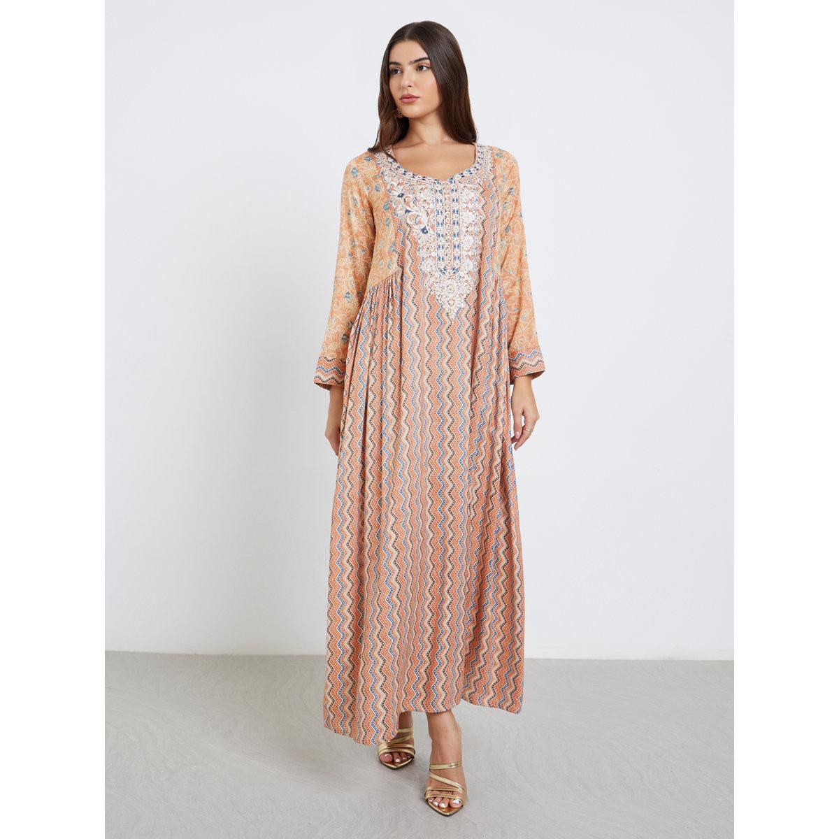 جلابية بطبعة زهور وتداخلات دانتيل-women-arabicclothing-jalabiyas-image-2