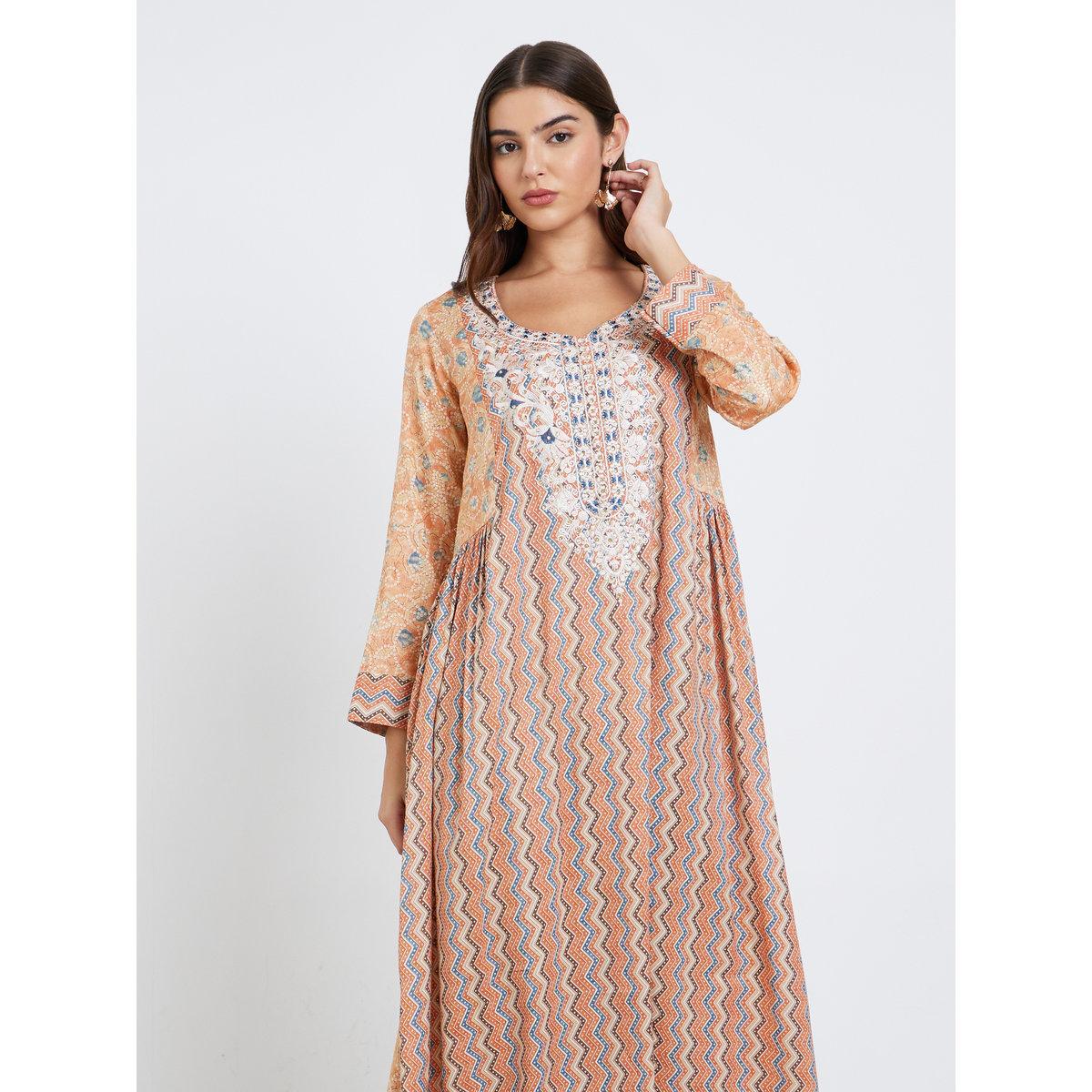 جلابية بطبعة زهور وتداخلات دانتيل-women-arabicclothing-jalabiyas-image-3