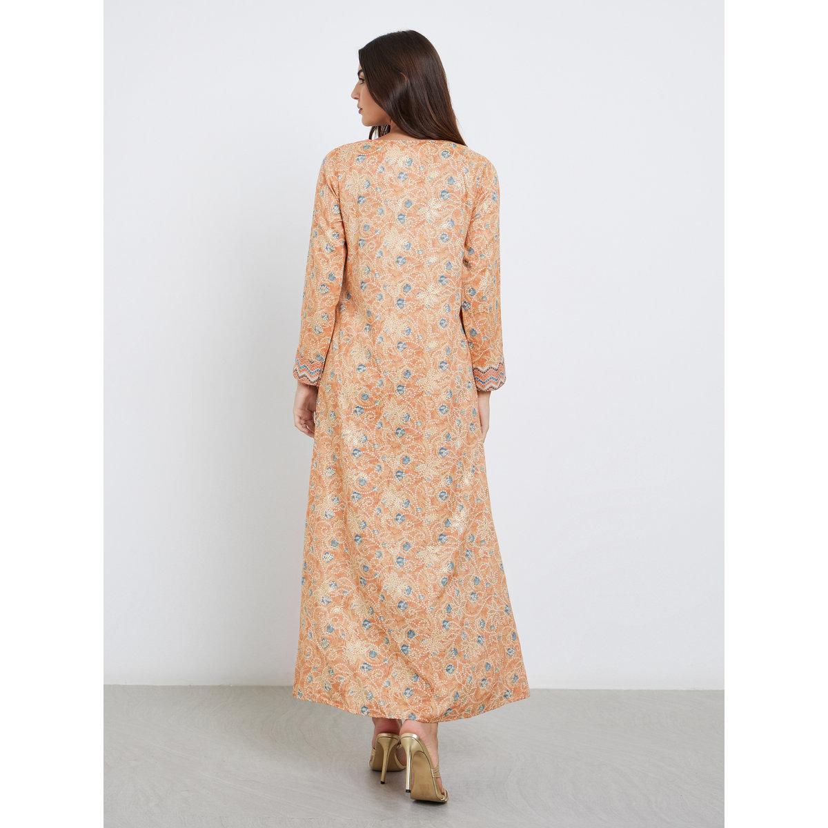 Styli Floral Print Lace Insert Maxi Jalabiya-women-arabicclothing-jalabiyas-image-5