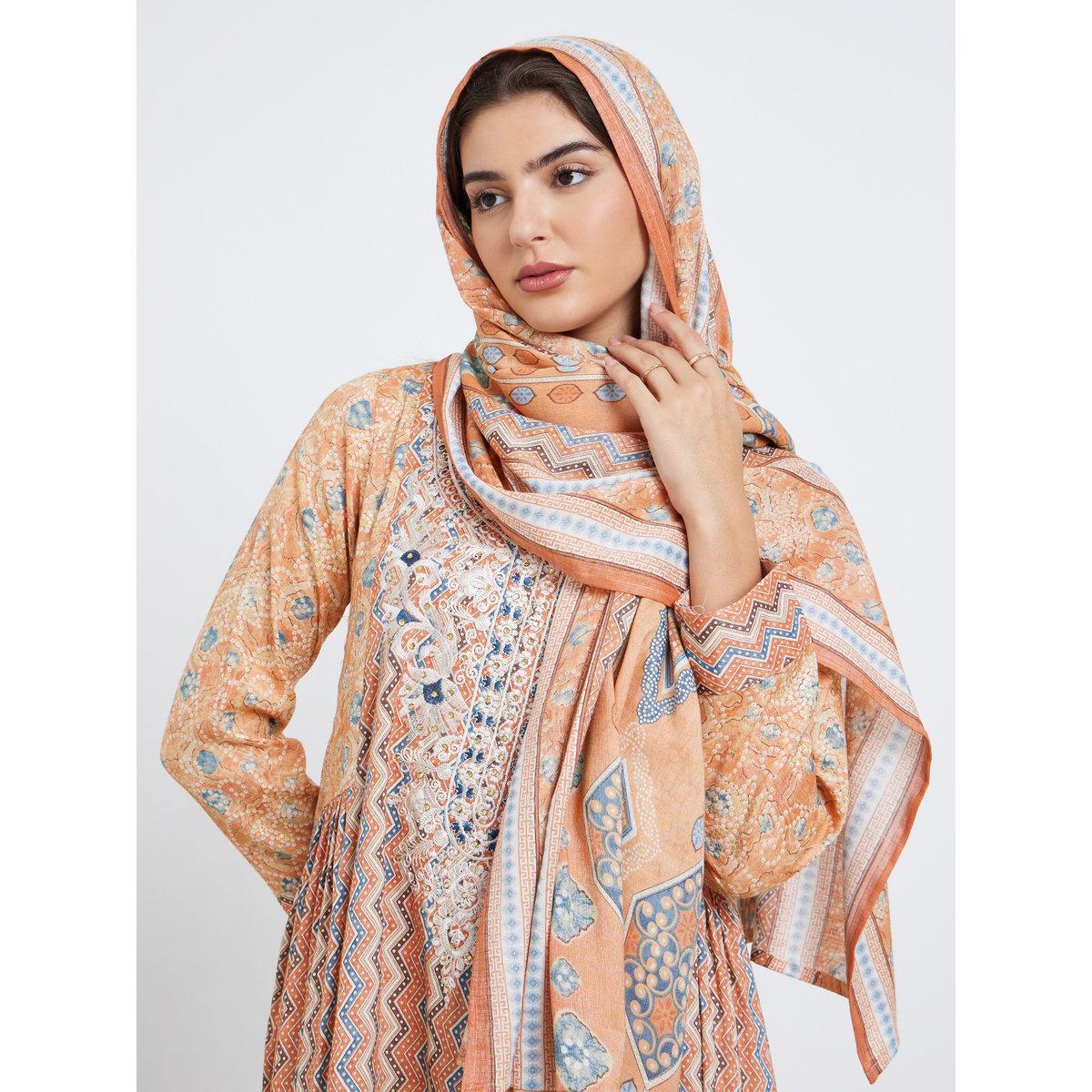 Styli Floral Print Lace Insert Maxi Jalabiya-women-arabicclothing-jalabiyas-image-6
