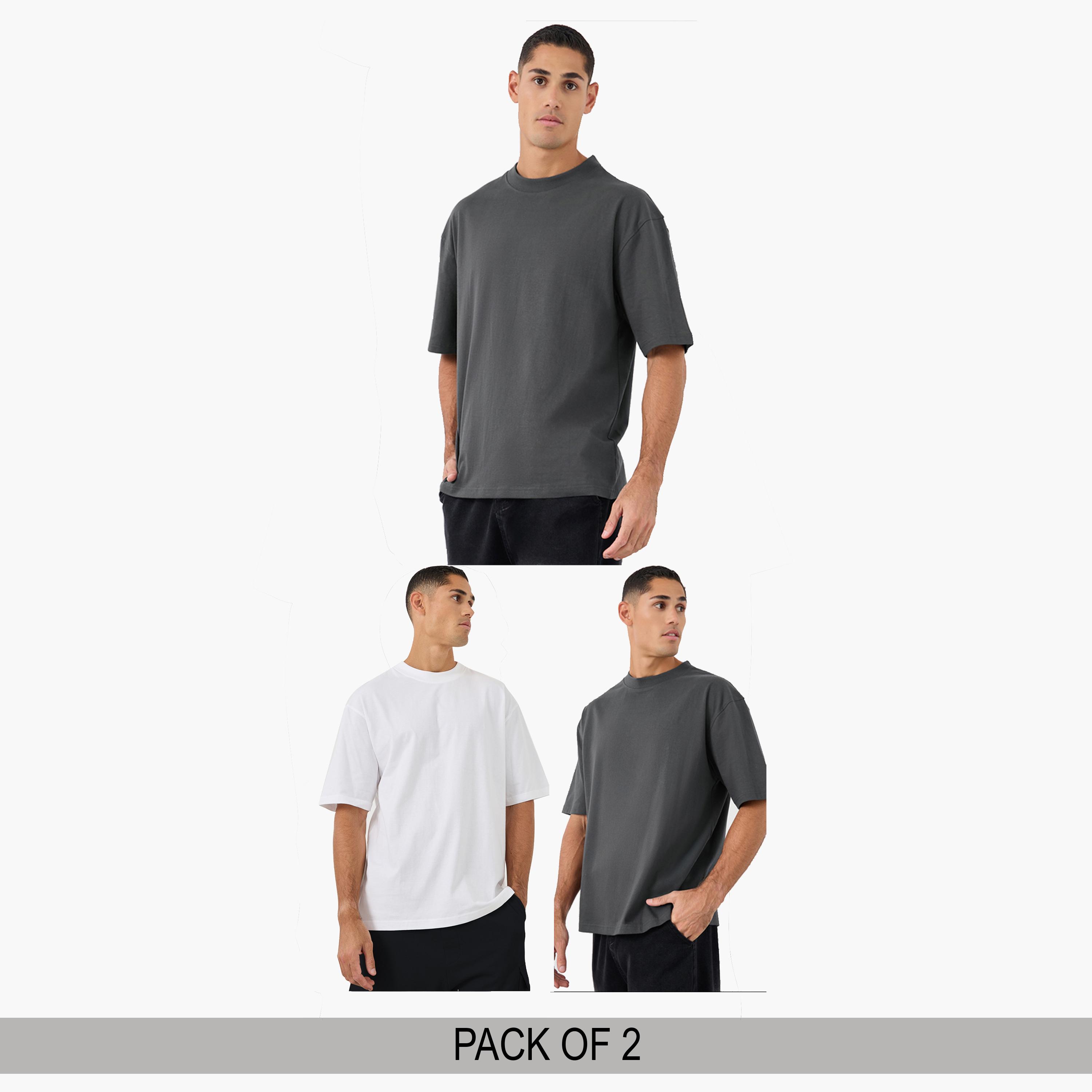 Styli Men Pack of 2 - Heavy Cotton Jersey Oversized Mock Neck T-Shirt-men-clothing-tshirtsandpolos-tshirts-image-1