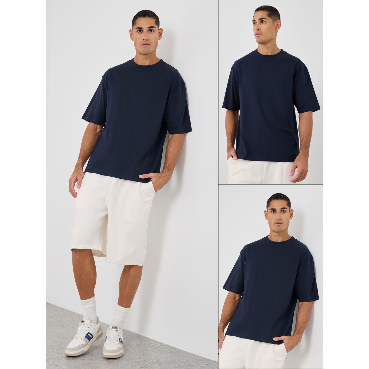 Styli Pack of 2 - Heavy Cotton Jersey Oversized Mock Neck T-Shirt-men-clothing-tshirtsandpolos-tshirts-image-1
