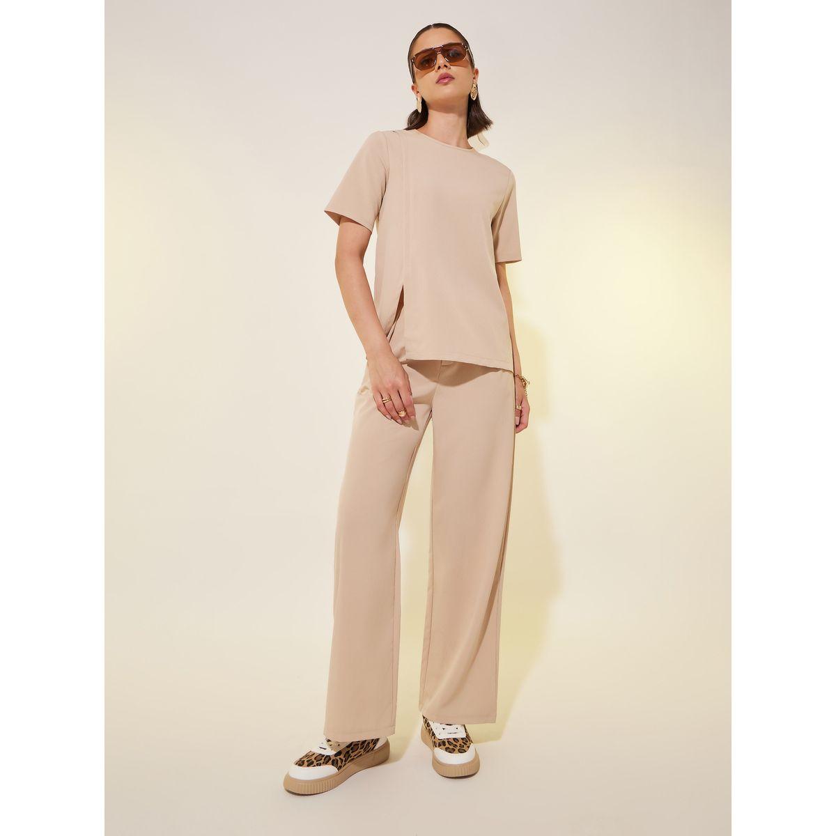 Styli Solid Short Sleeve Asymmetric Top and Pants Co-Ords-women-clothing-coordsets-image-2