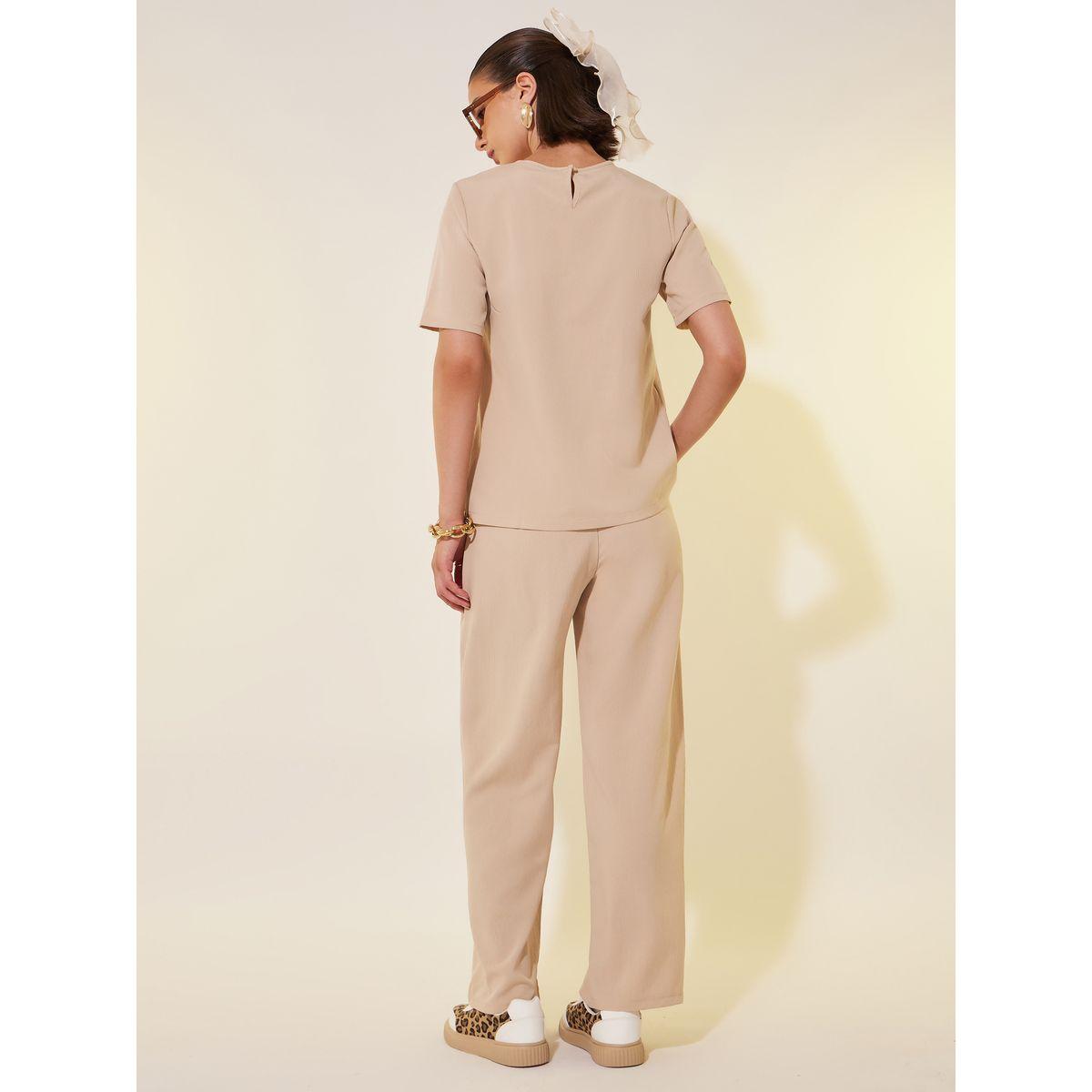 Styli Solid Short Sleeve Asymmetric Top and Pants Co-Ords-women-clothing-coordsets-image-6