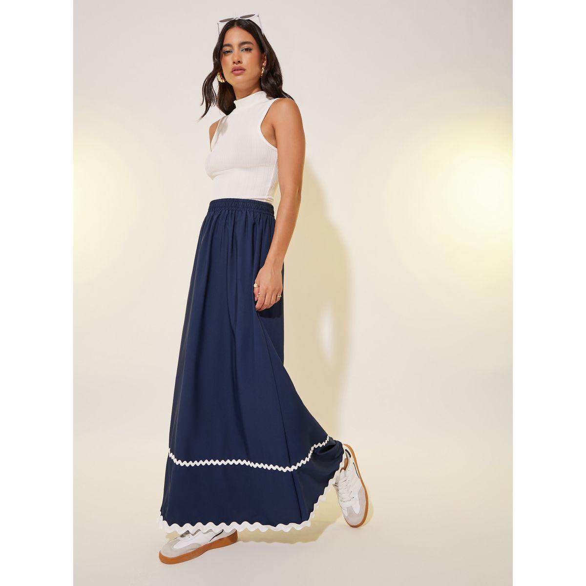 Styli Solid Lace Trim A-Line Maxi Skirt-women-clothing-bottoms-skirts-image-1
