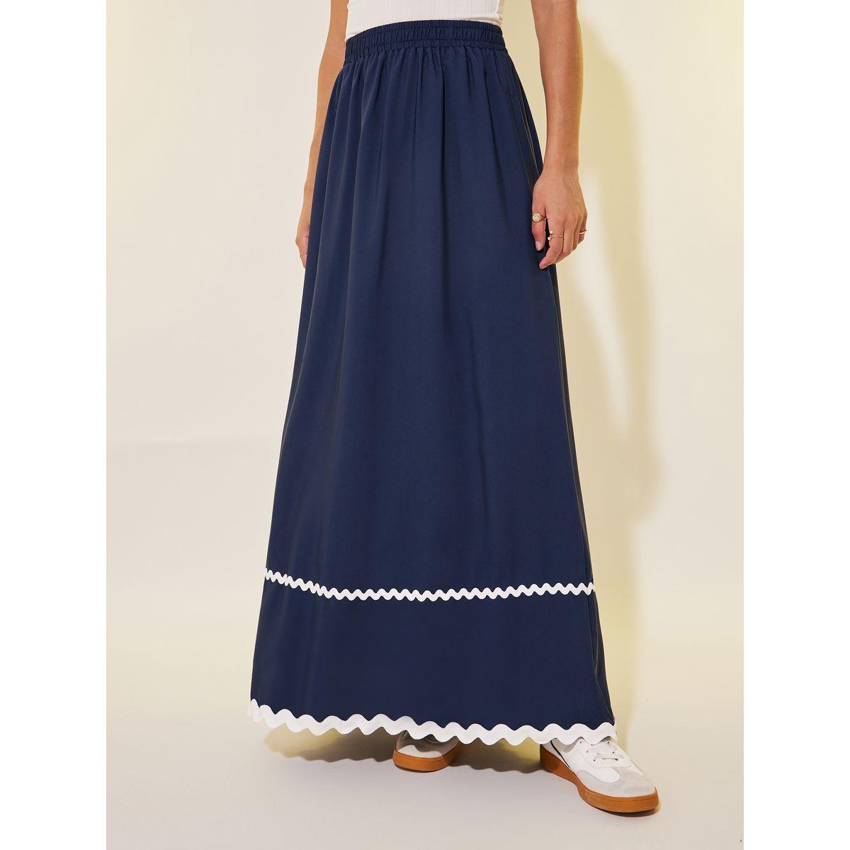 تنورة طويلة سادة بتفاصيل دانتيل-women-clothing-bottoms-skirts-image-2