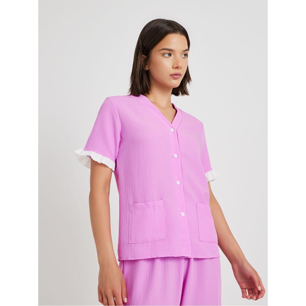 طقم بيجاما من بنطال وبلوزة بأكمام قصيرة-women-clothing-nightwear-pyjamas-longsets-image-2