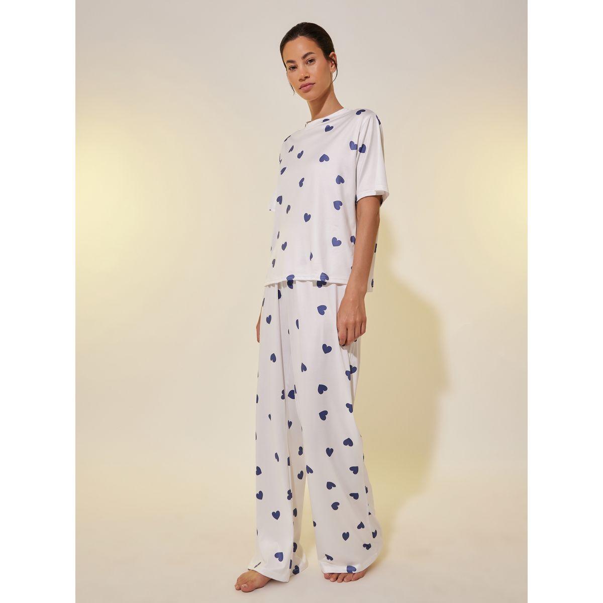 طقم بيجاما من بنطال وتيشيرت بياقة دائرية-women-clothing-nightwear-pyjamas-longsets-image-1