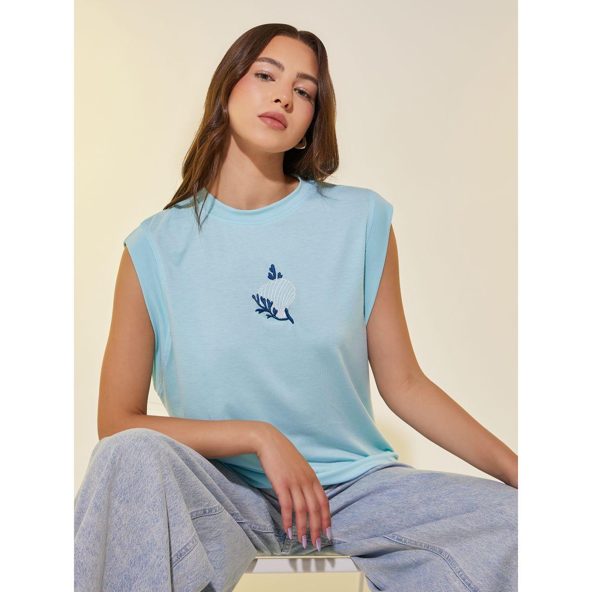 Styli Embroidered Sleeveless Round Neck T-Shirt-women-clothing-tshirts-image-1