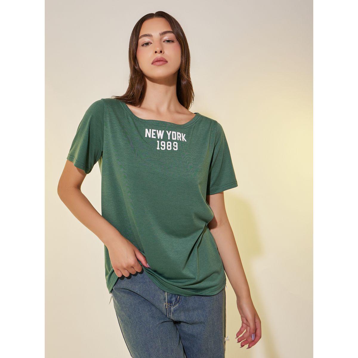تيشيرت فضفاض بطبعة جرافيك وأكمام قصيرة-women-clothing-tshirts-image-2