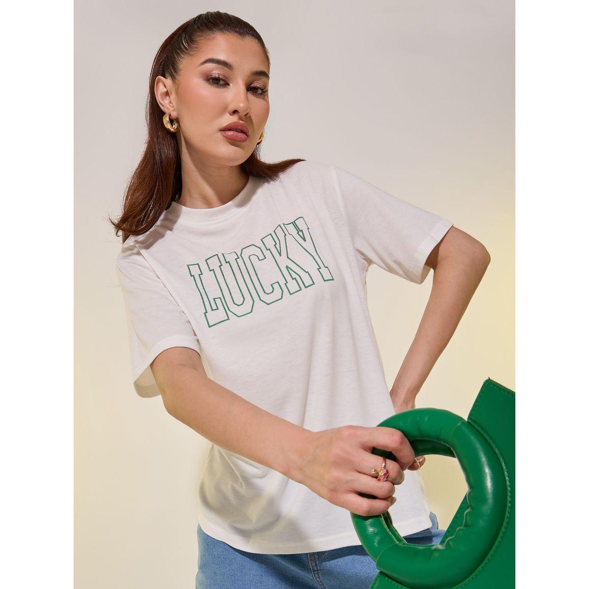 Styli Women White Text Print Short Sleeve Regular Fit T-Shirt-women-clothing-tshirts-image-1
