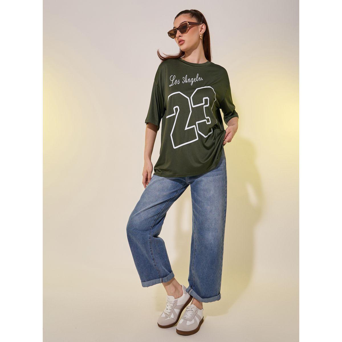 Styli Women Khaki Graphic Printed Short Sleeve Oversized T-Shirt-women-clothing-tshirts-image-2