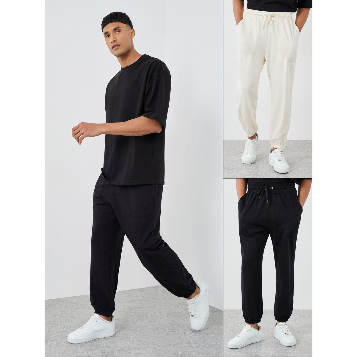 Styli Pack of 2 - Solid Oversized Panelled Terry Joggers-men-clothing-bottoms-joggers-image-1