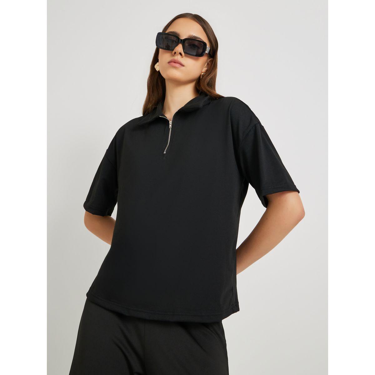 تيشيرت سادة بياقة بولو وقصة عادية-women-clothing-tshirts-image-1