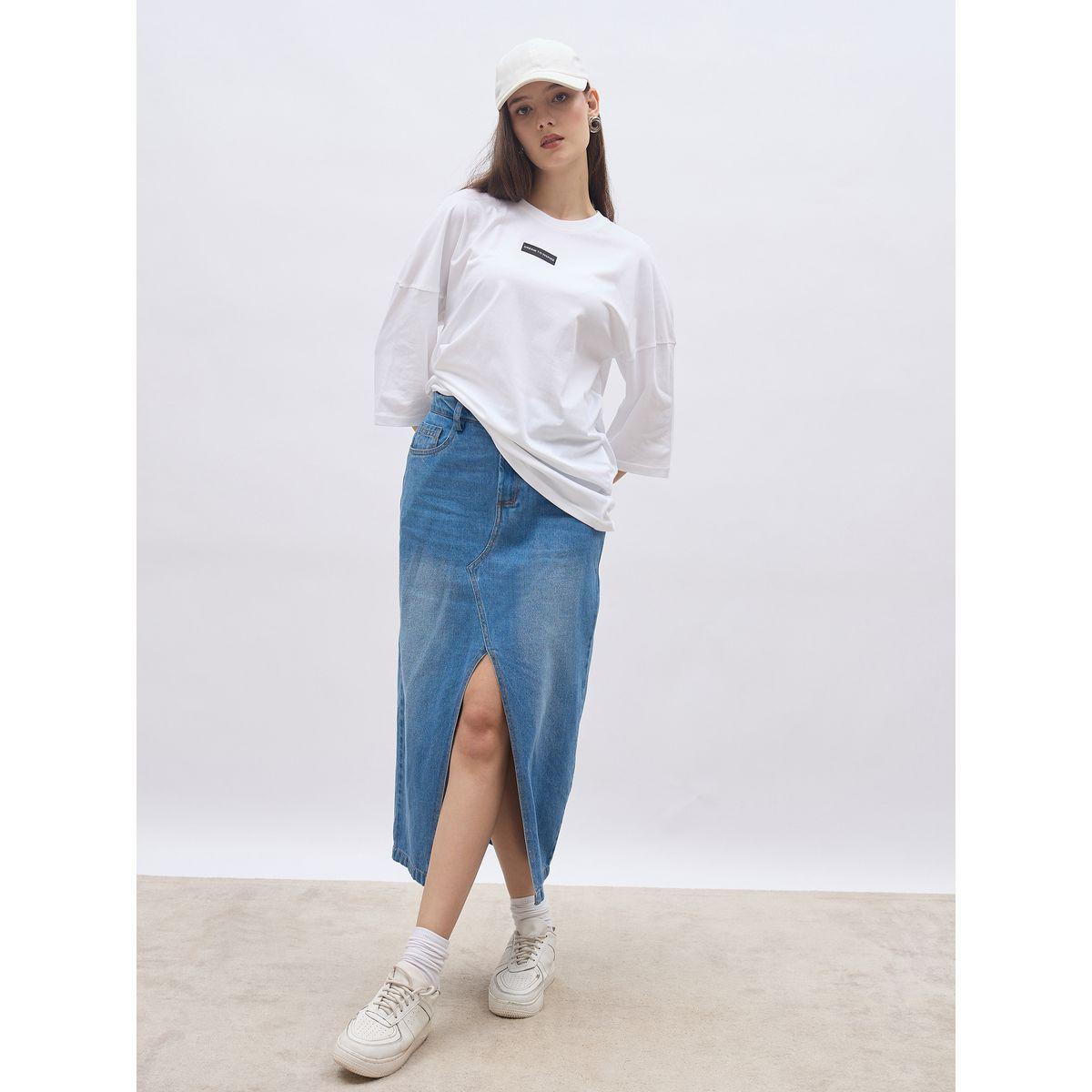 تيشيرت فضفاض بتفاصيل أكتاف مُنخفضة-women-clothing-tshirts-image-1