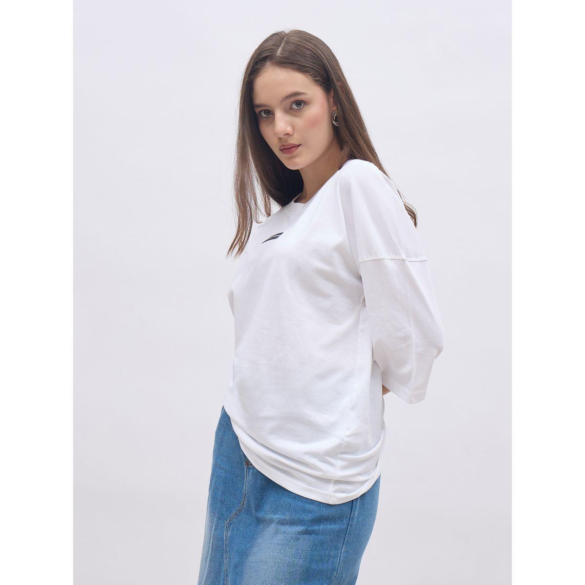 Styli Women White Badge Detail Dropped Shoulder Oversized T-Shirt-women-clothing-tshirts-image-3