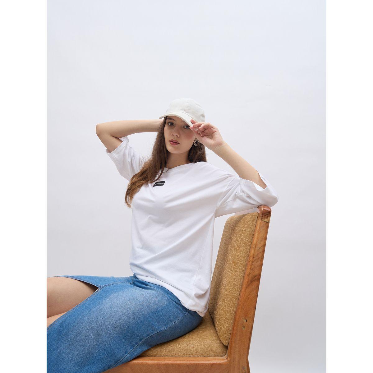 Styli Women White Badge Detail Dropped Shoulder Oversized T-Shirt-women-clothing-tshirts-image-6