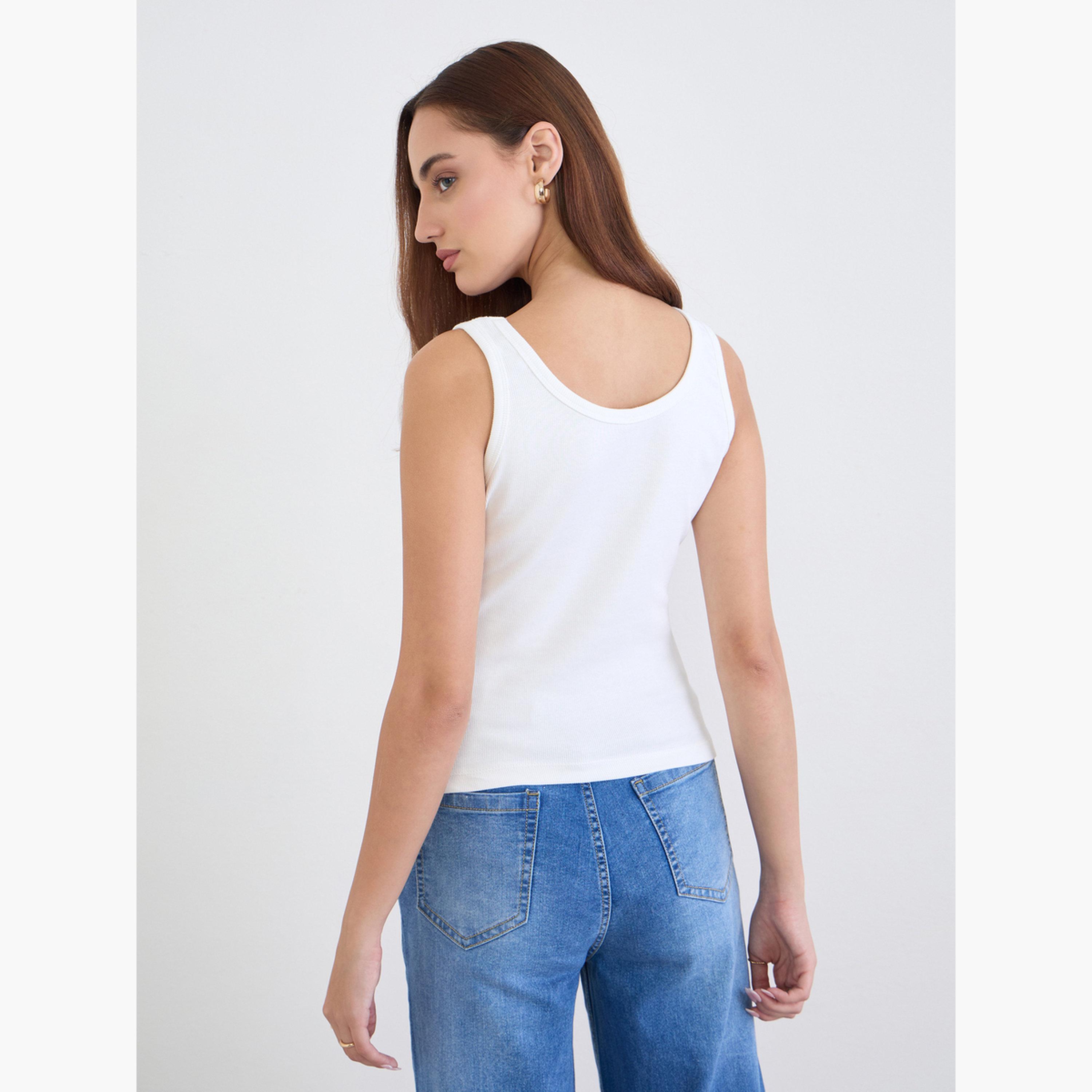Styli Women Off White Embroidered Fitted Tank-women-clothing-tshirts-image-5