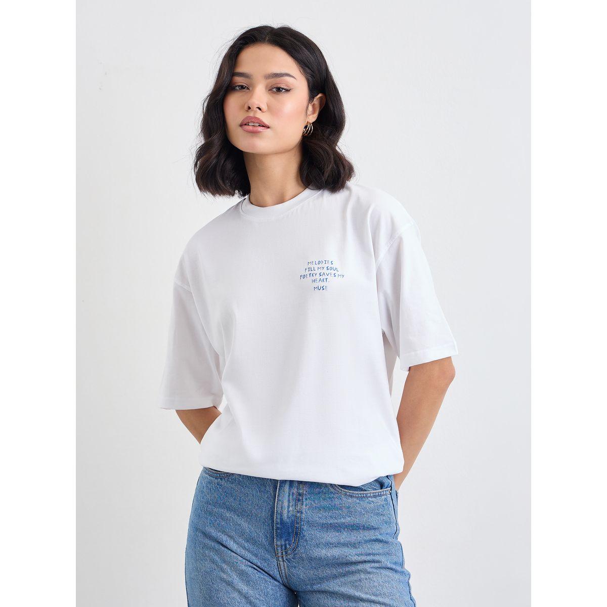Styli Women White Slogan Print Short Sleeve Oversized T-Shirt-women-clothing-tshirts-image-2