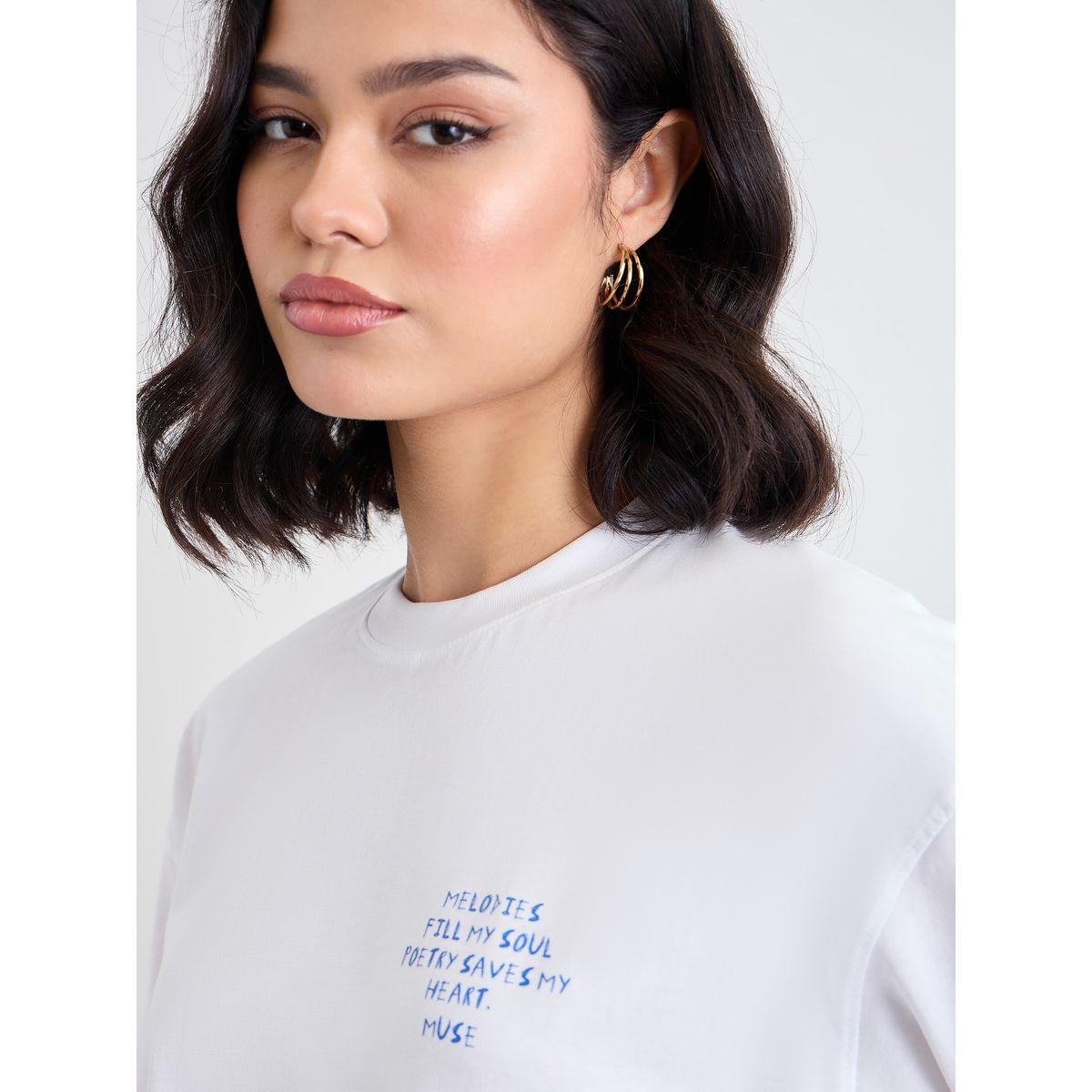 تيشيرت فضفاض بطبعة كتابة وأكمام قصيرة-women-clothing-tshirts-image-3