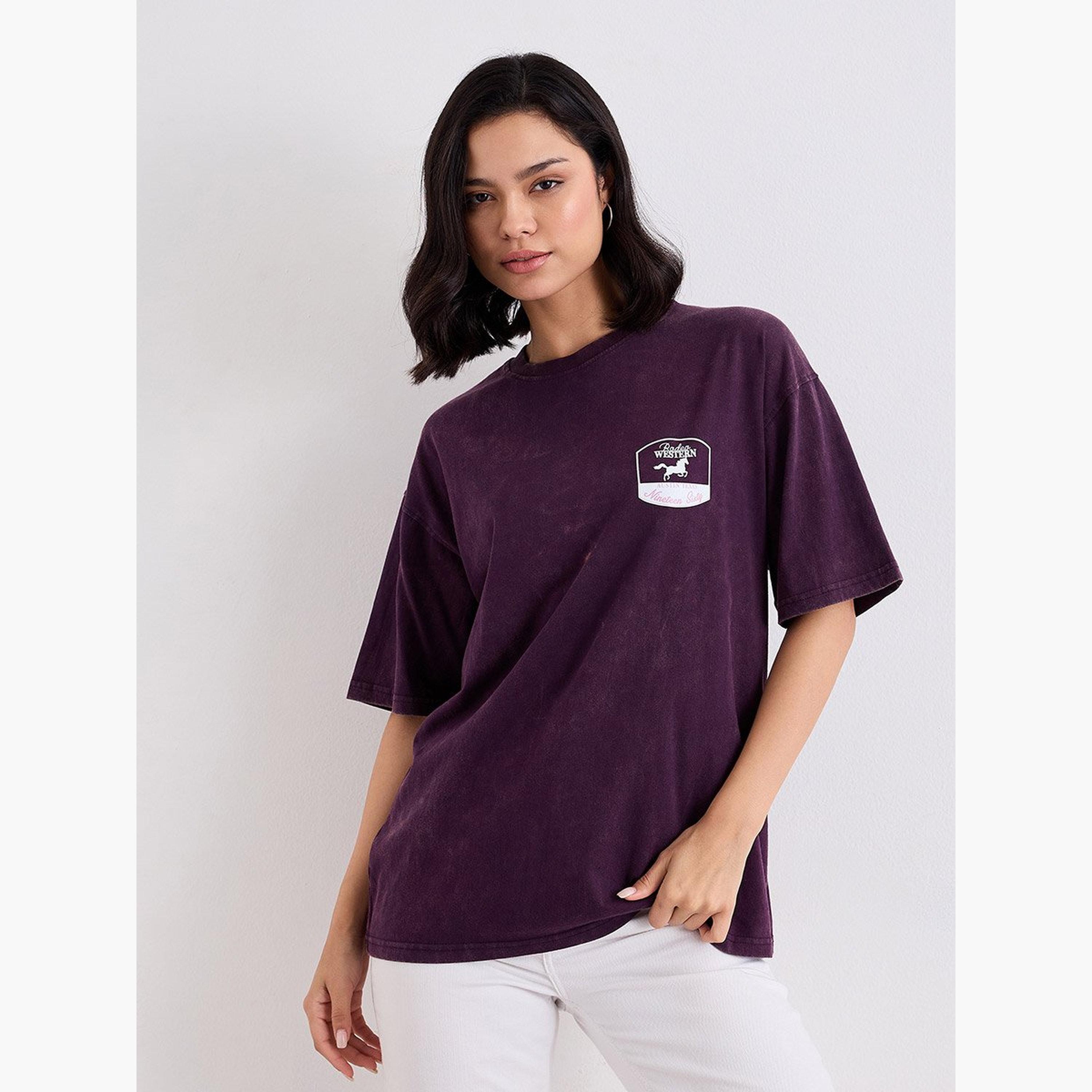 Styli Women Purple Acid Washed Oversized T-Shirt-women-clothing-tshirts-image-1