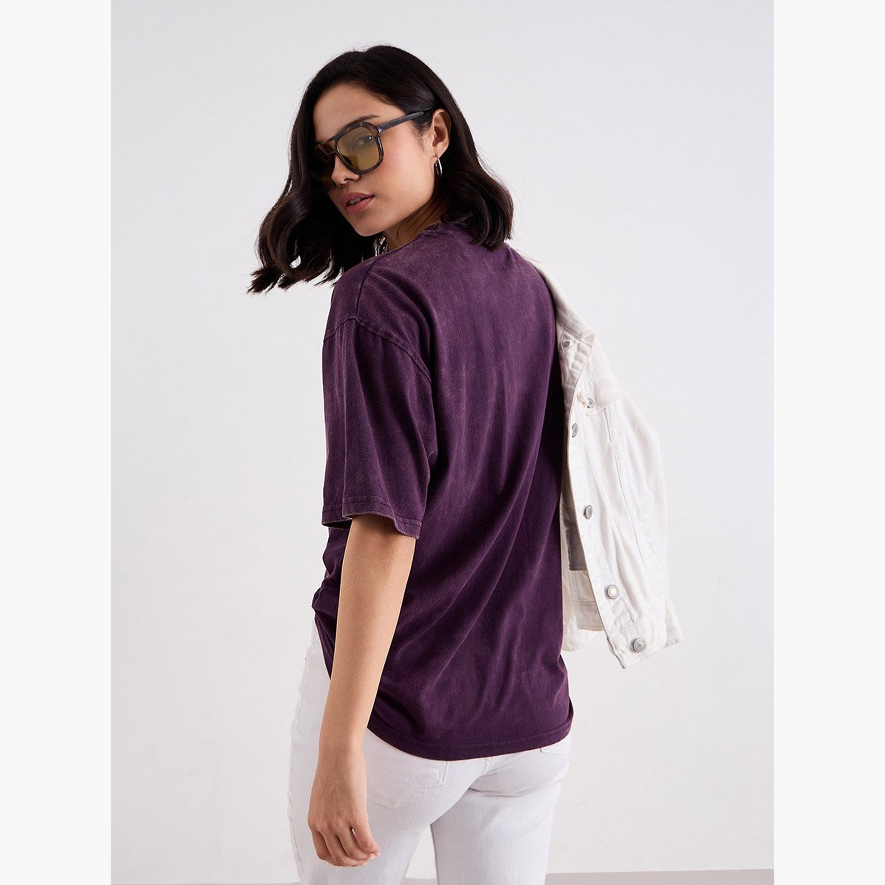 ستايلي - تي شيرت للنساء مقاس كبير مغسول بالحامض أرجواني اللون-women-clothing-tshirts-image-5